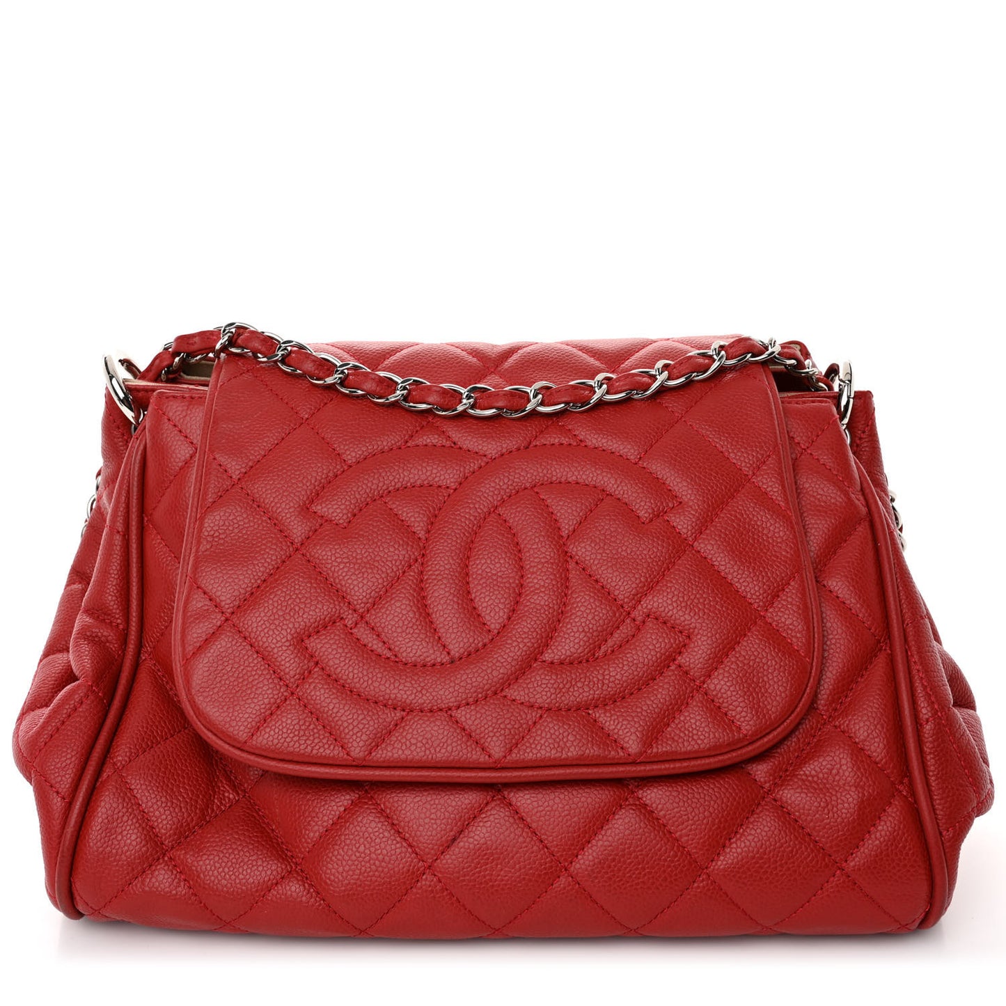 Caviar Quilted Timeless Accordion Flap Red