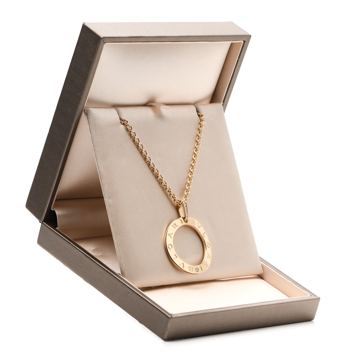 18K Yellow Gold Diamond BVLGARI BVLGARI Circle Pendant Necklace