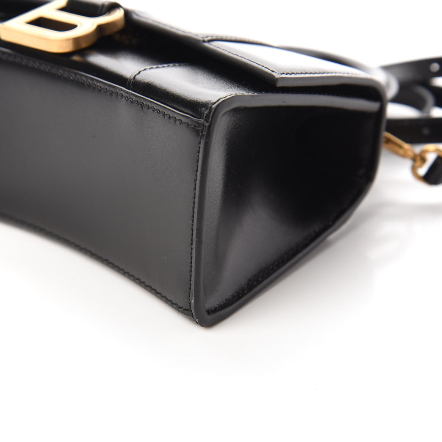 Shiny Box Calfskin Hourglass Top Handle Bag XS Black
