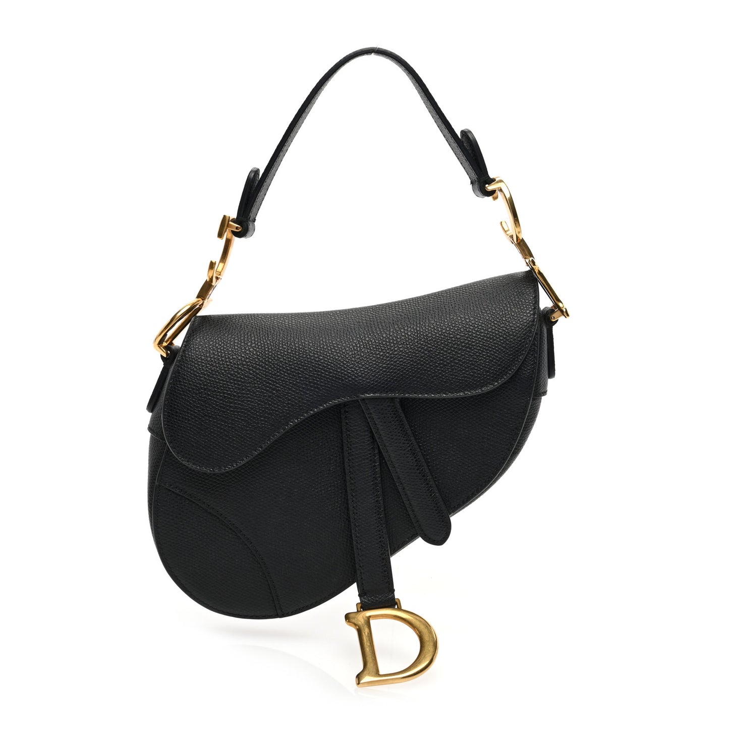 Grained Calfskin Mini Saddle Bag Black
