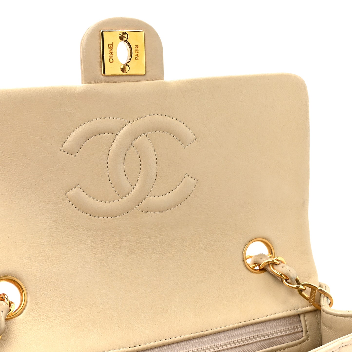 Lambskin Quilted Small Single Flap Beige