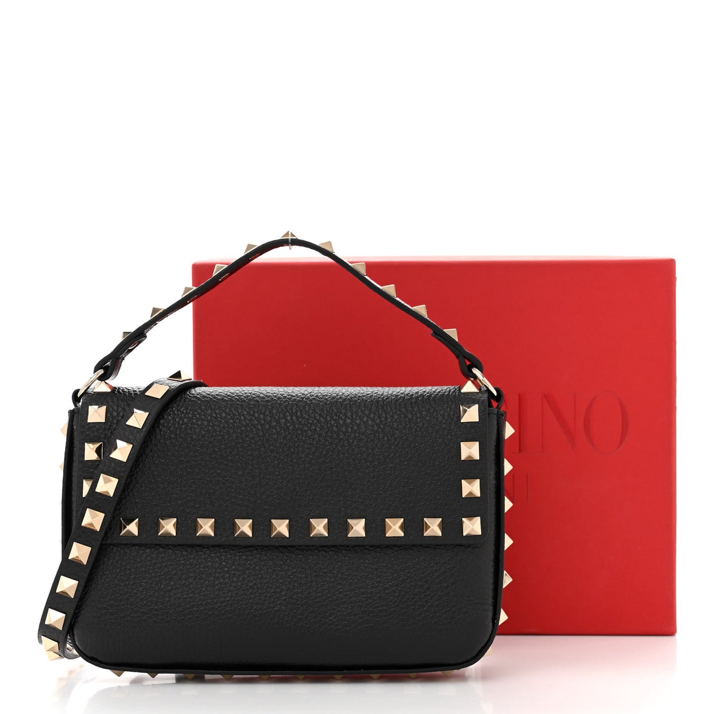 VALENTINO GARAVANI Grainy Calfskin Rockstud Crossbody Pouch Black