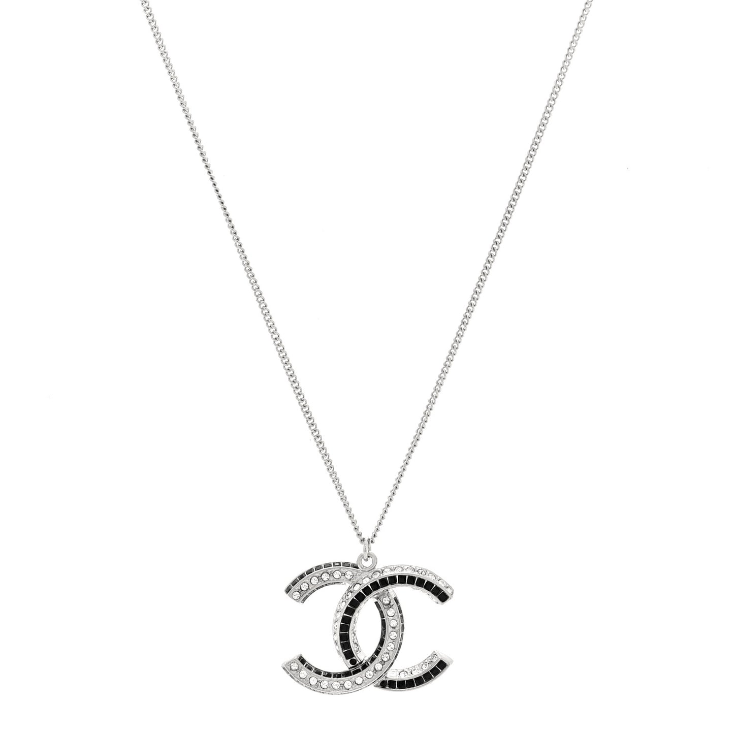 Baguette Crystal Large CC Necklace Silver Black