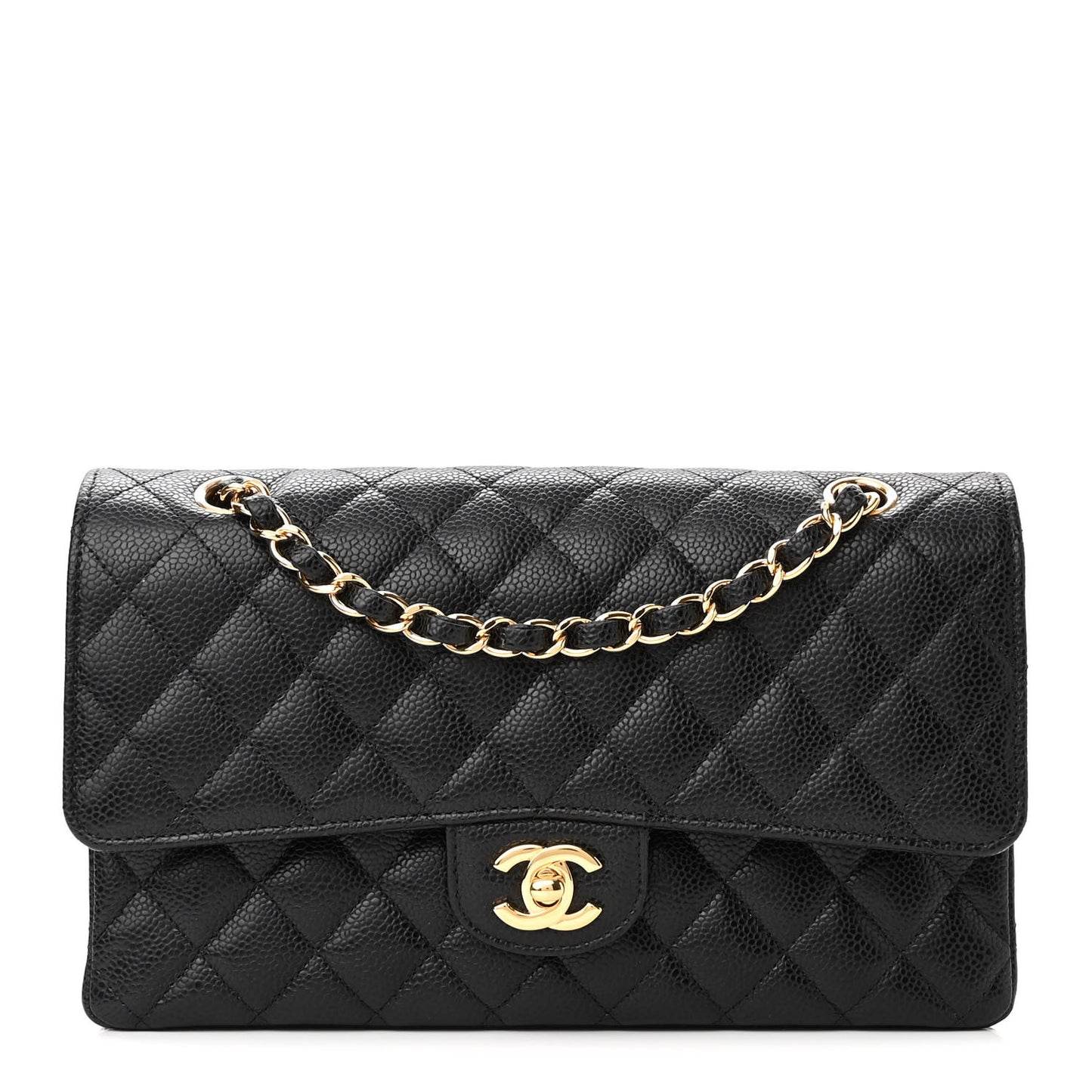 Caviar Quilted Medium Double Flap Black