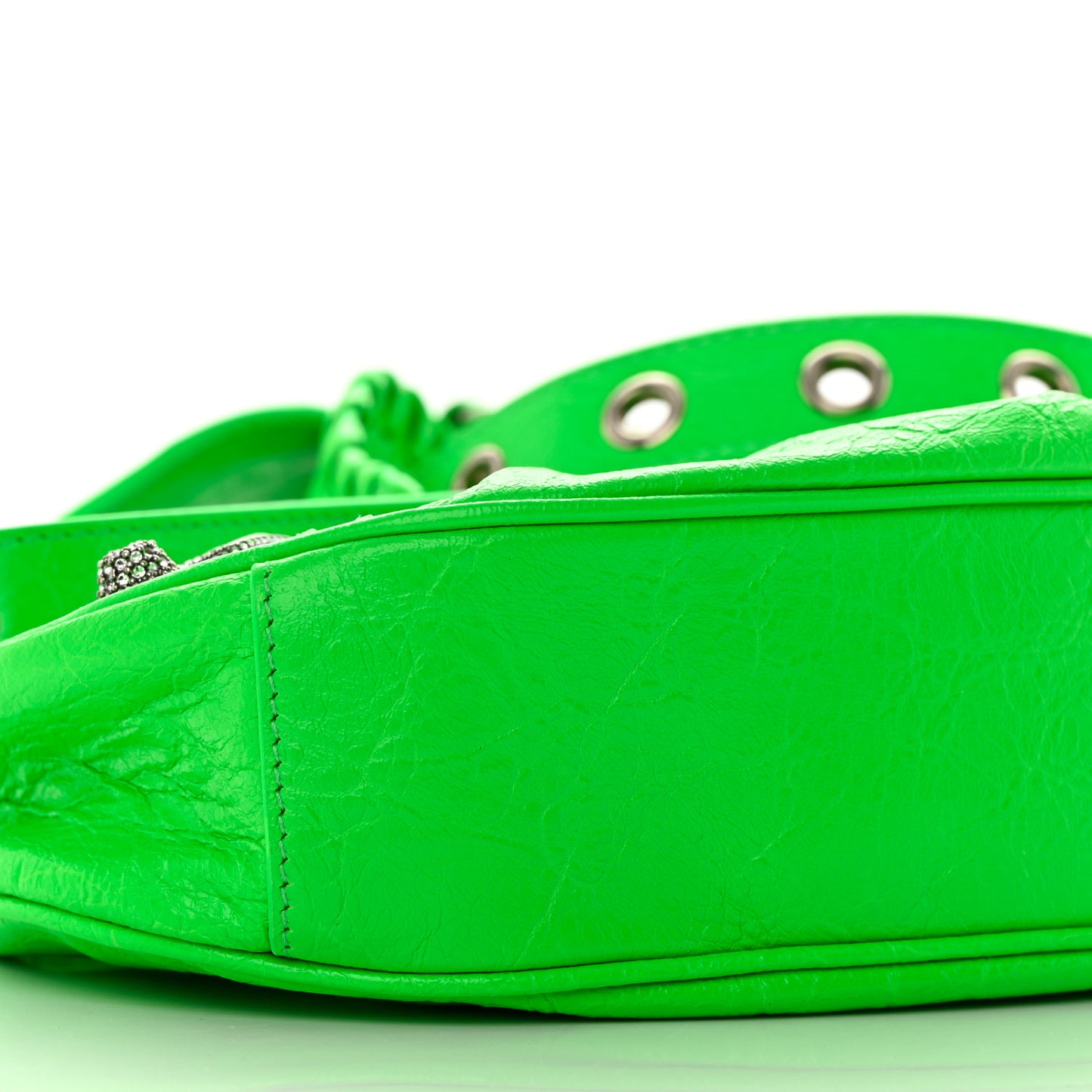 Agneau Arena Crystal Le Cagole Shoulder Bag XS Fluo Green