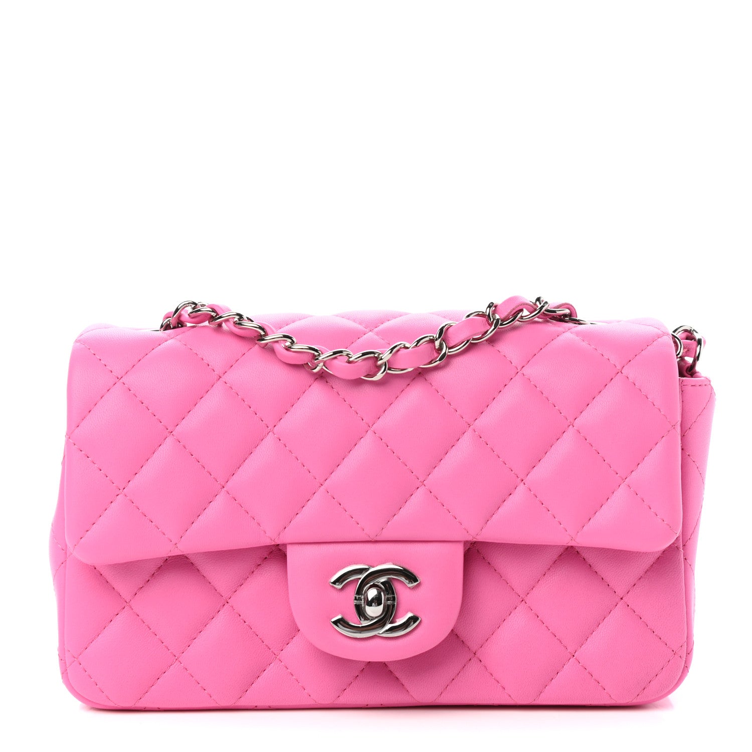 Chanel Lambskin Quilted Mini Rectangular Flap Neon Pink 797857