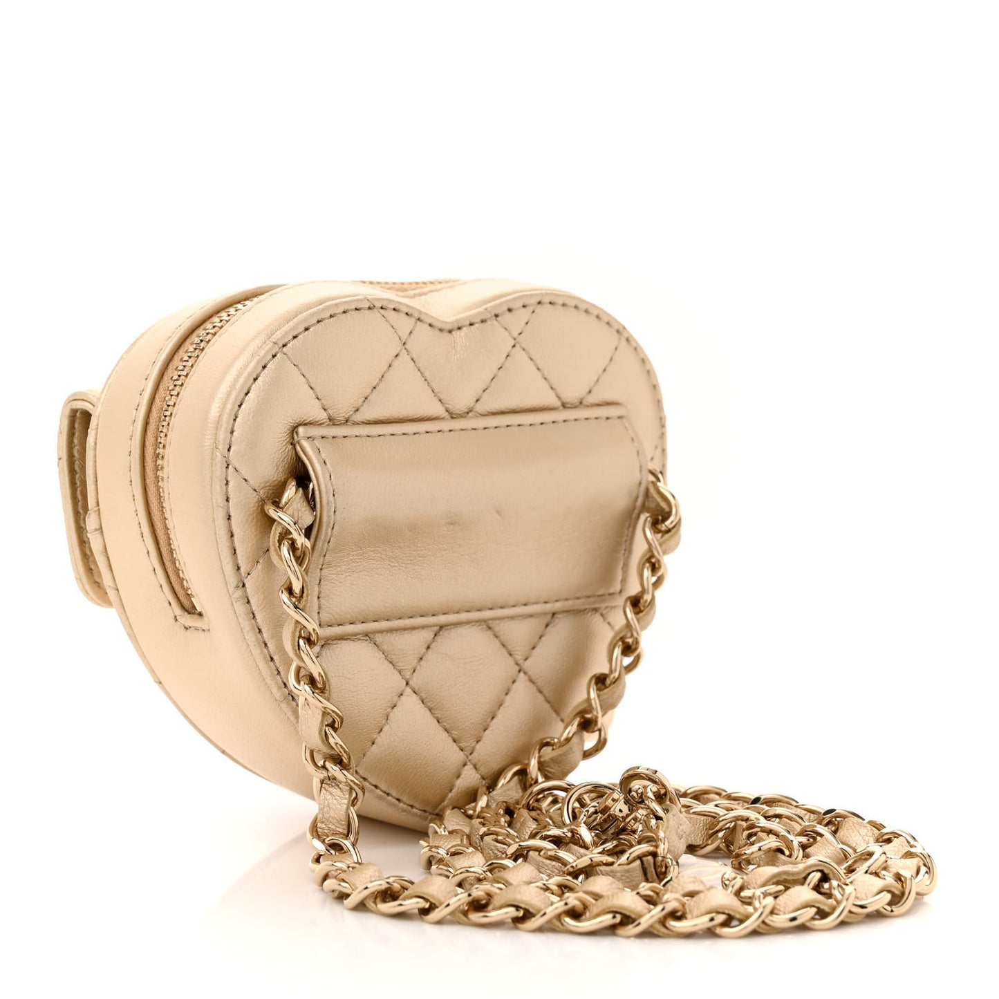 Metallic Lambskin Quilted CC In Love Heart Waist Belt Bag With Chain Gold
