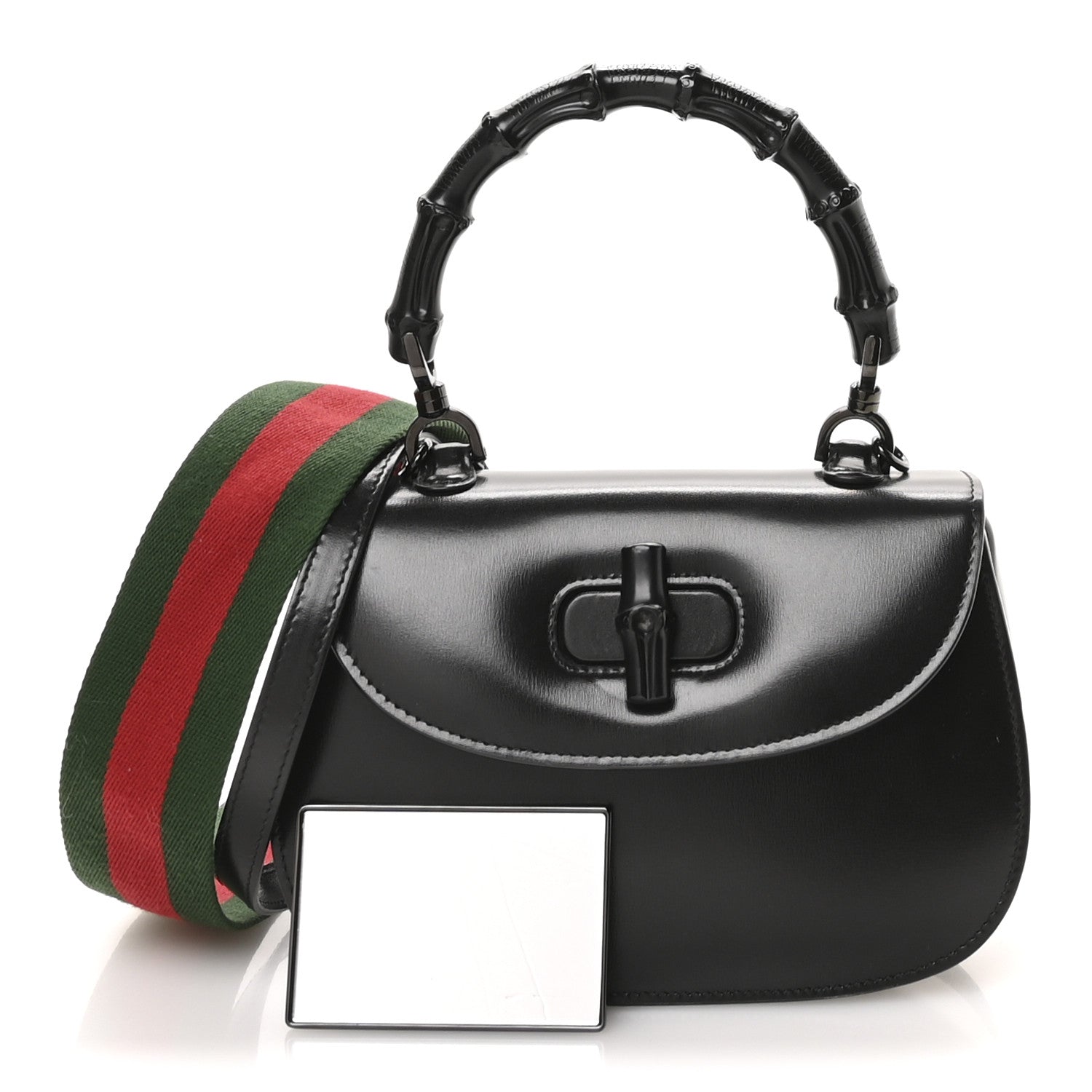 Gucci Boarded Dyana Lux Calfskin Web Monochrome Small Bamboo 1947 Top Handle Bag Black 3 of 13