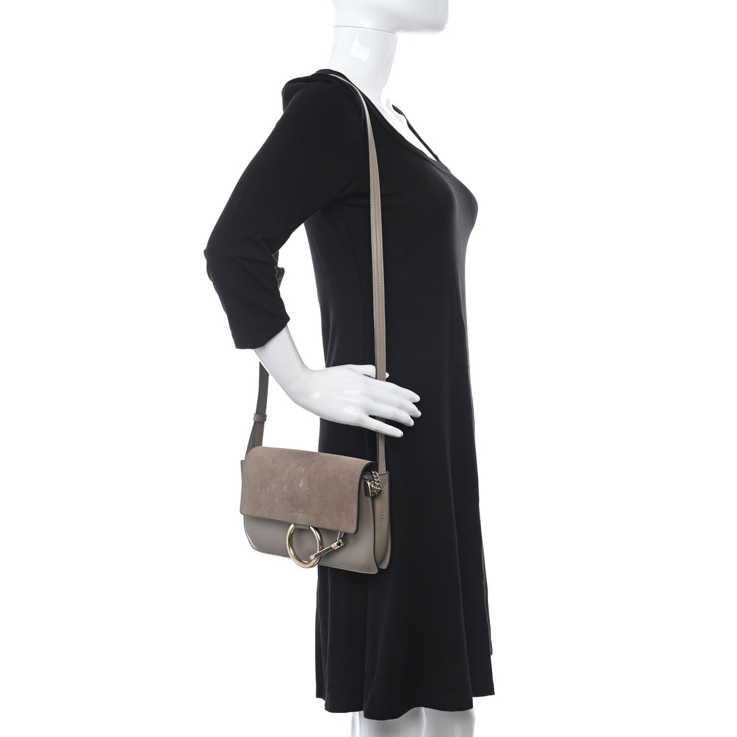 Suede Calfskin Small Faye Shoulder Bag Motty Grey