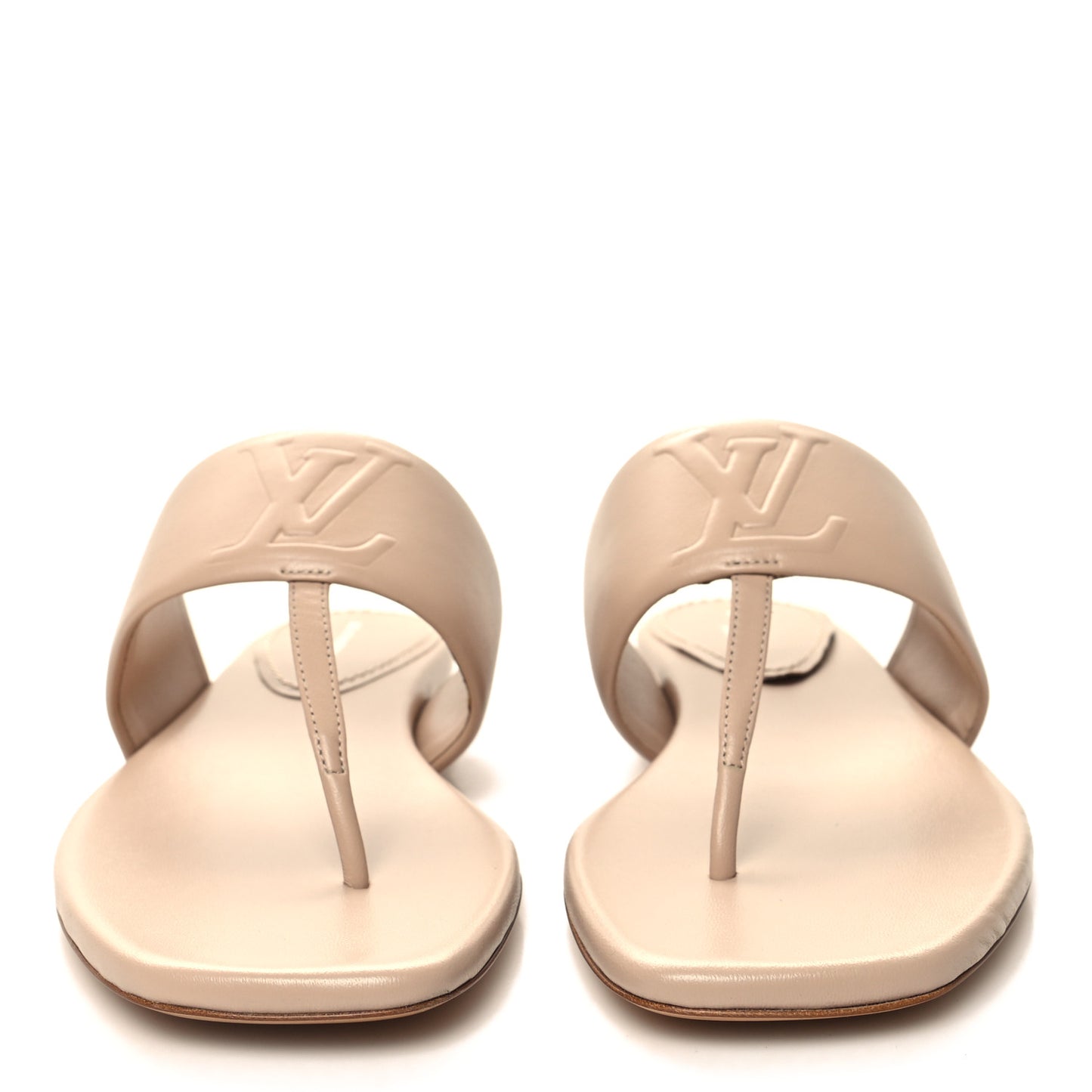 Lambskin Embossed Monogram Drapy Flat Thong Sandal 36.5 Beige