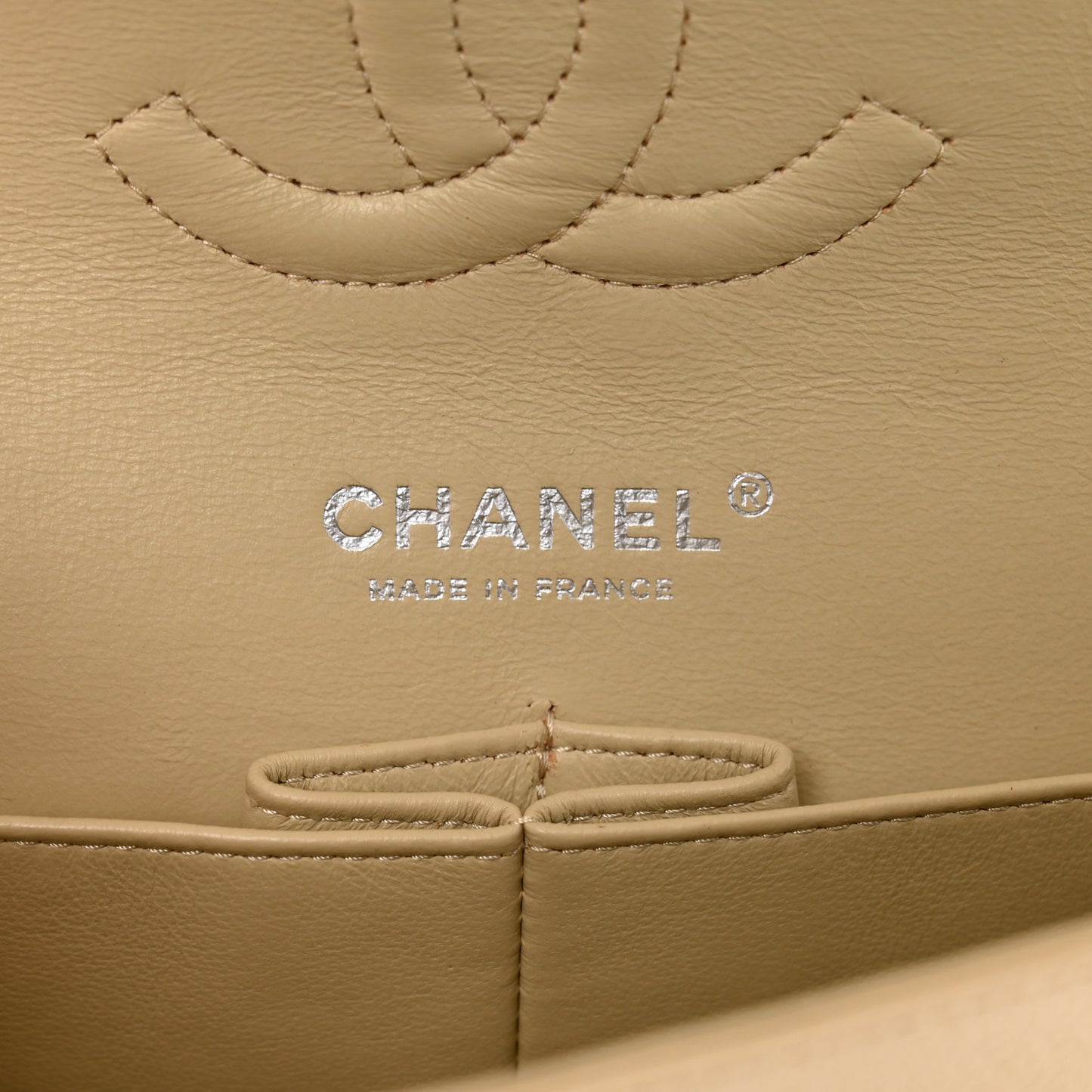 Caviar Quilted Medium Double Flap Beige