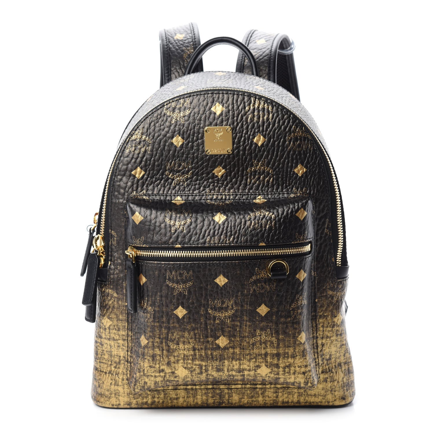 black leather and gold backpack MCM Gradation Visetos Small Stark Backpack Black Gold 758370 – FASHIONPHILE