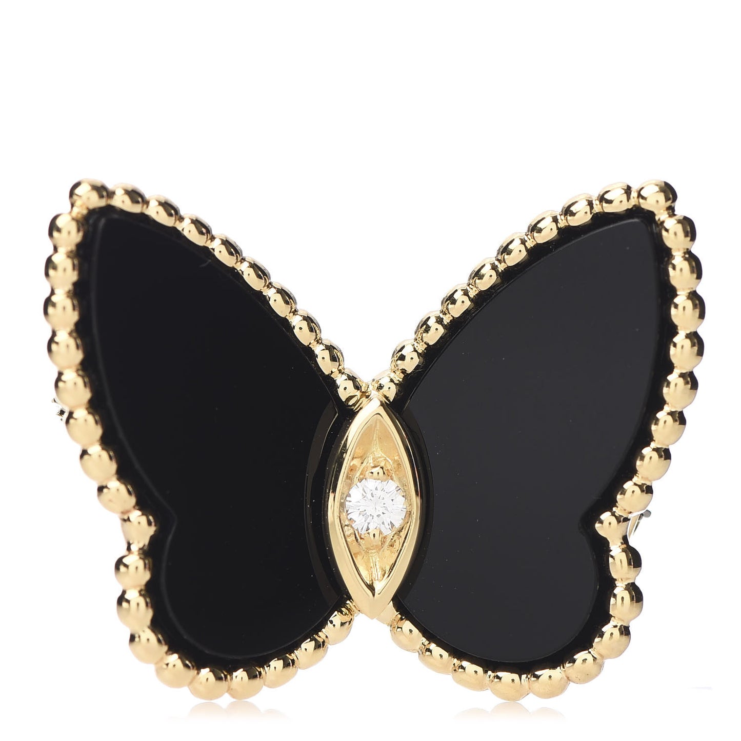 18K Yellow Gold Diamond Black Onyx Lucky Alhambra Butterfly Brooch Pin