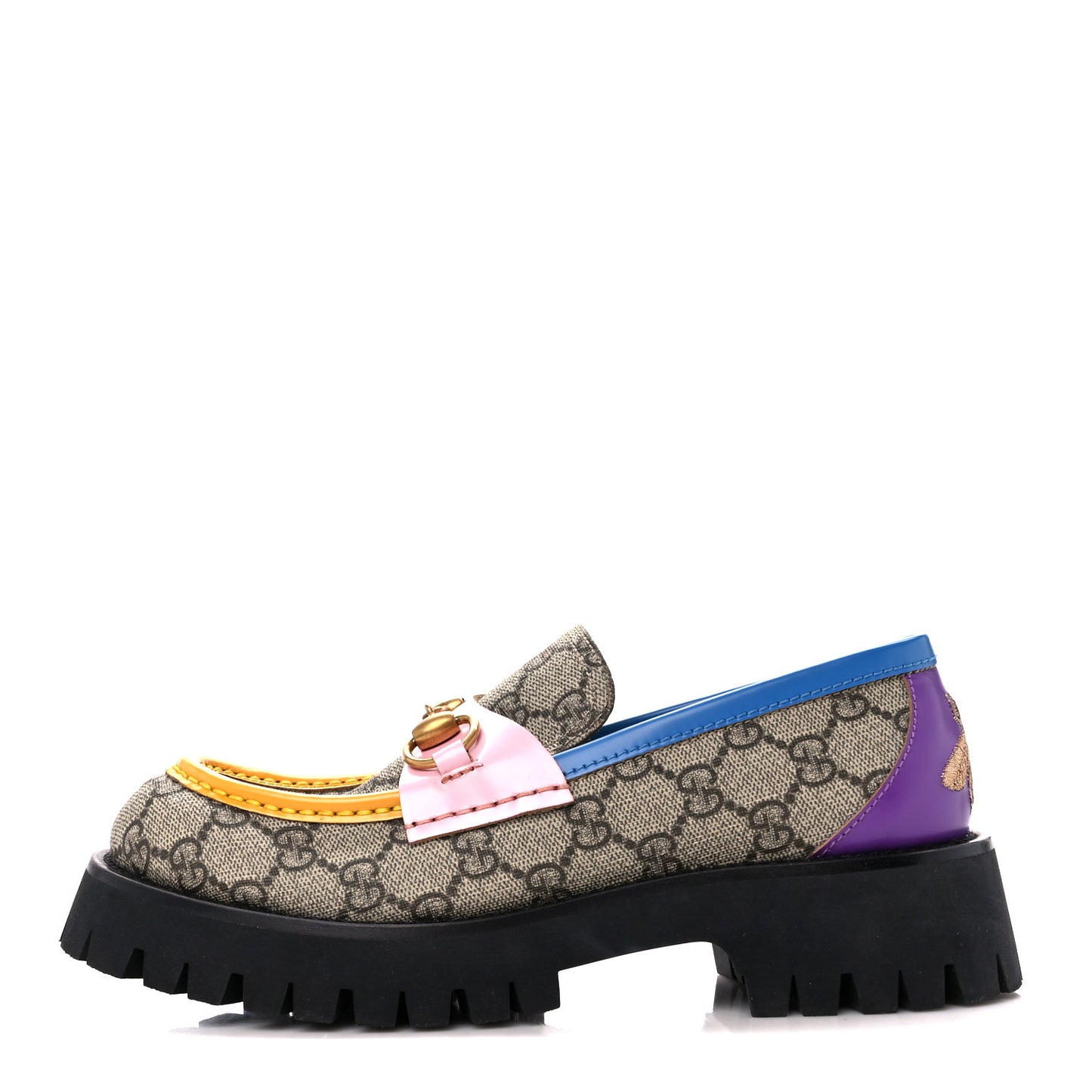 GG Supreme Monogram Cordovan Lux Womens Harald Horsebit 25mm Platform Loafers 37 Beige Sugar Pink Crop Shine Purple Marine