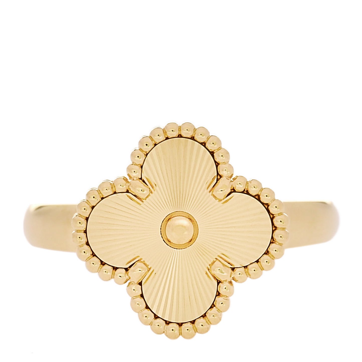 18K Yellow Gold Guilloche Vintage Alhambra Ring 58 8.5