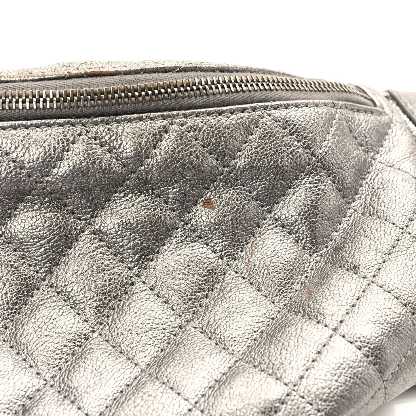 Metallic Goatskin Quilted Banane Waist Bag Fanny Pack Silver