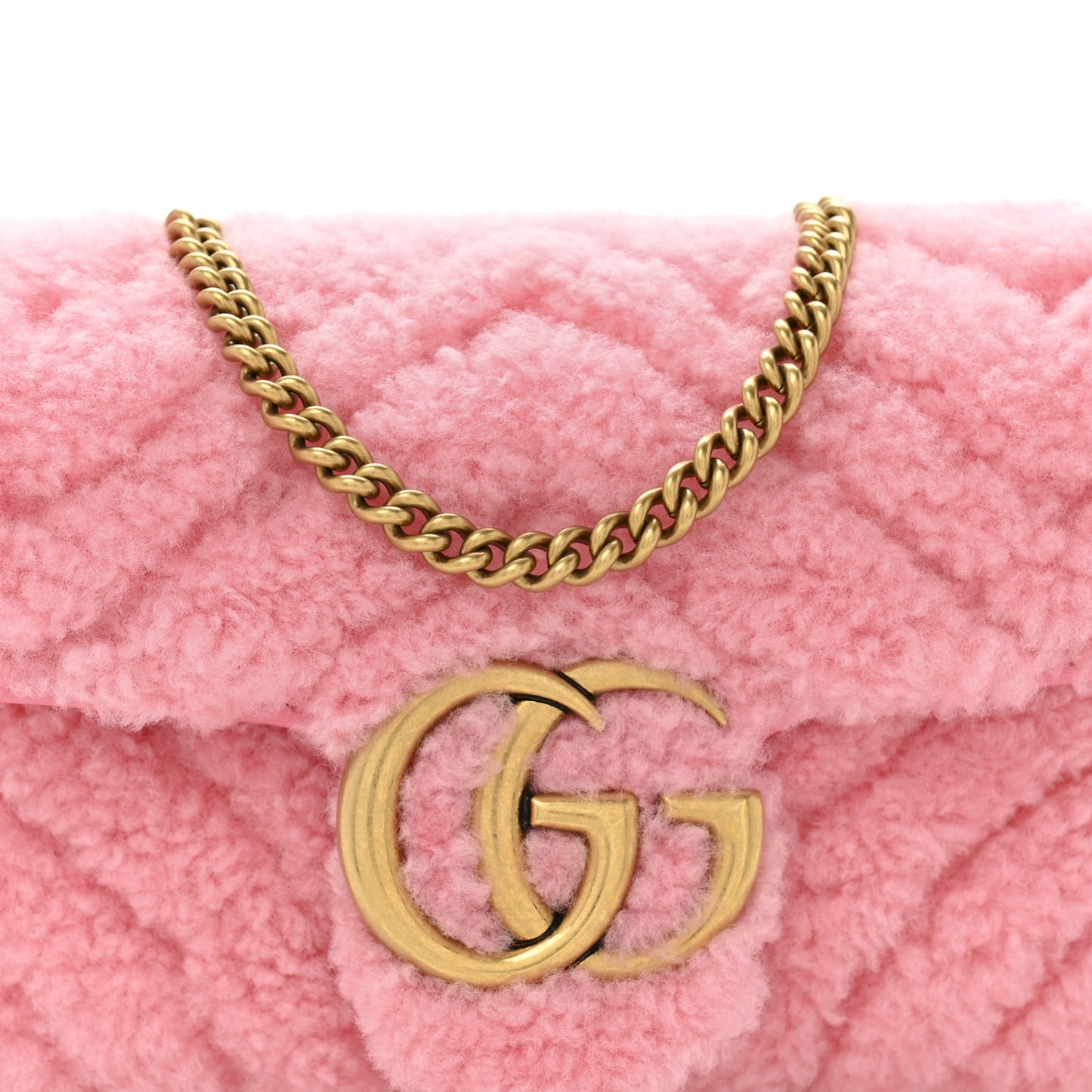 Shearling Matelasse Super Mini GG Marmont Shoulder Bag Lotus Pink
