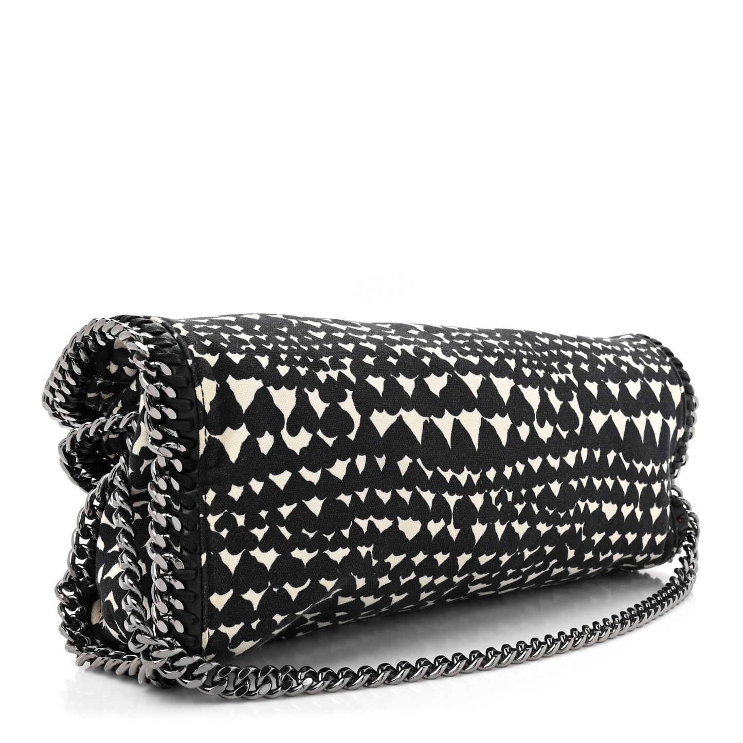 Cotton Canvas Hearts Falabella Fold Over Tote Black White