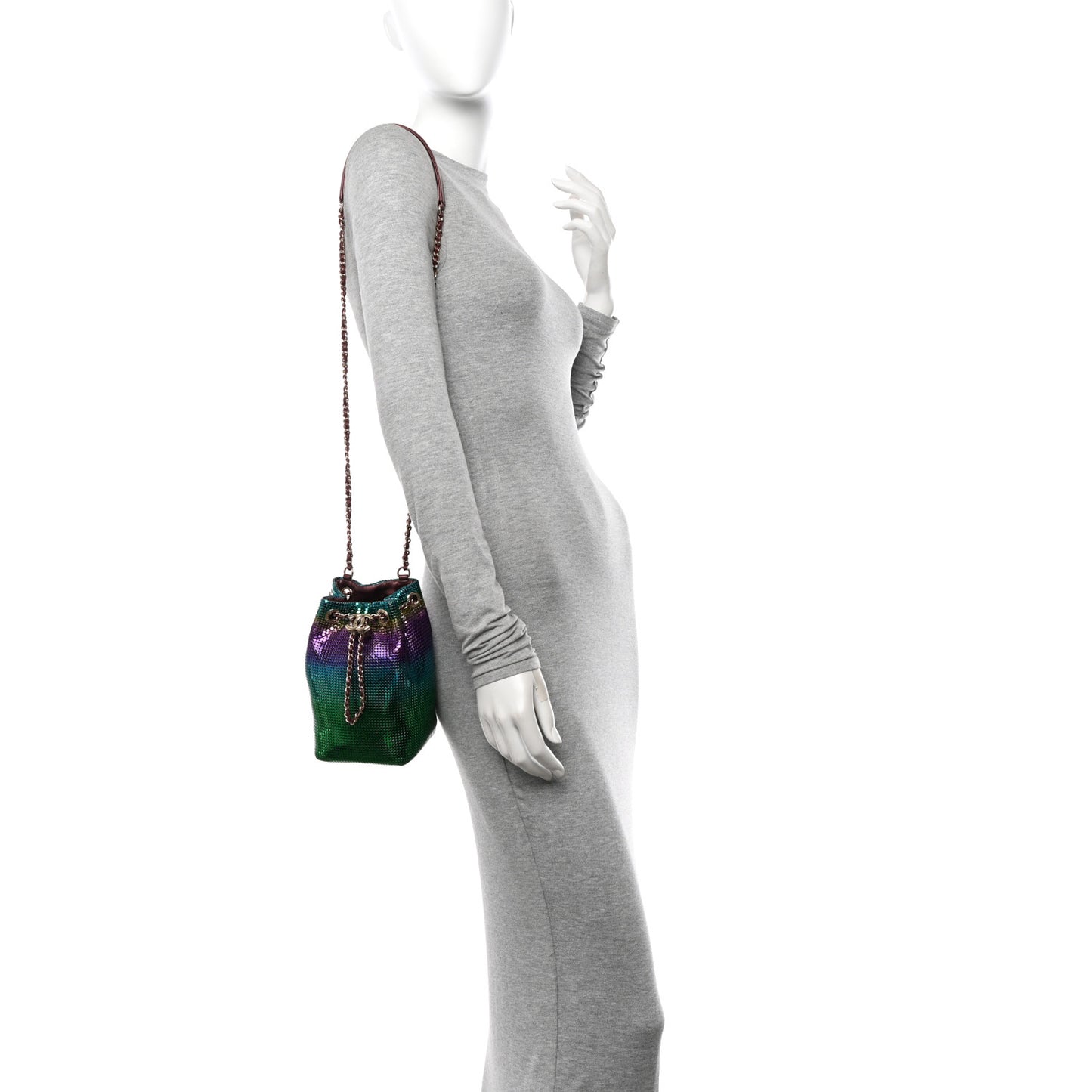 Faded Metallic Mesh Mini Bucket Bag Multicolor