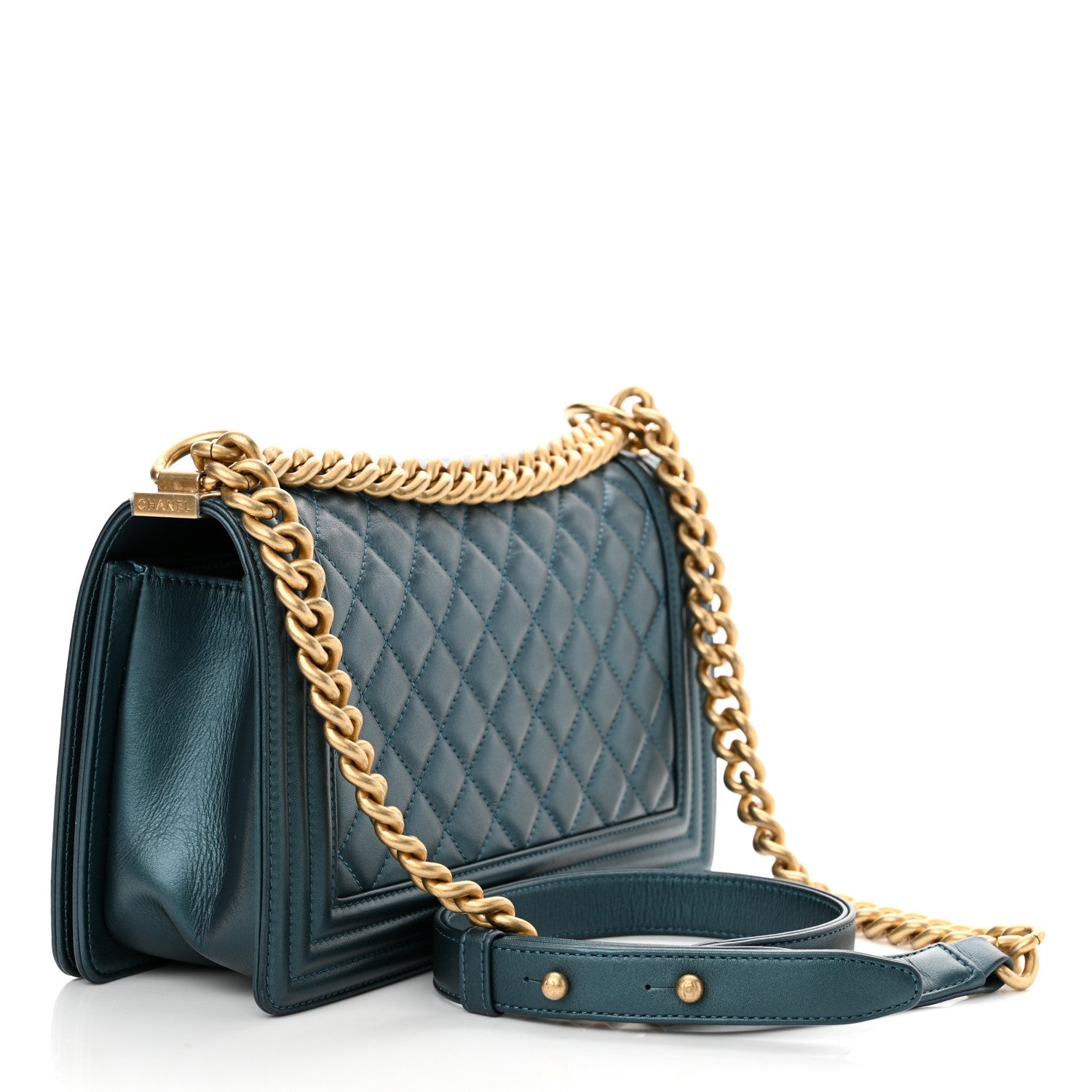 Chanel Metallic Calfskin Quilted Medium Boy Flap Blue 3 of 12