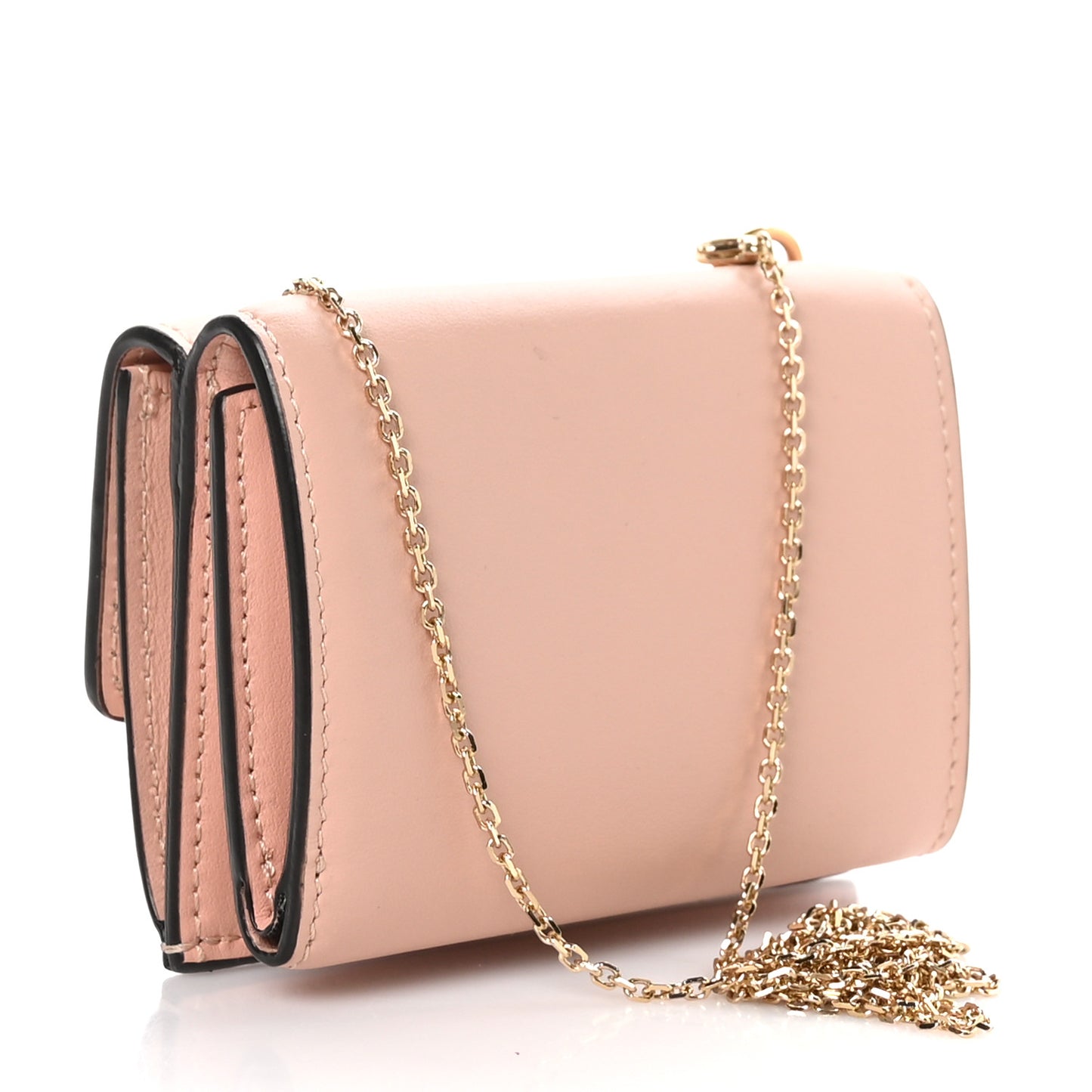 Vitello Kyoto Metal Fendi Roma Logo Micro Trifold Wallet with Chain Light Rose