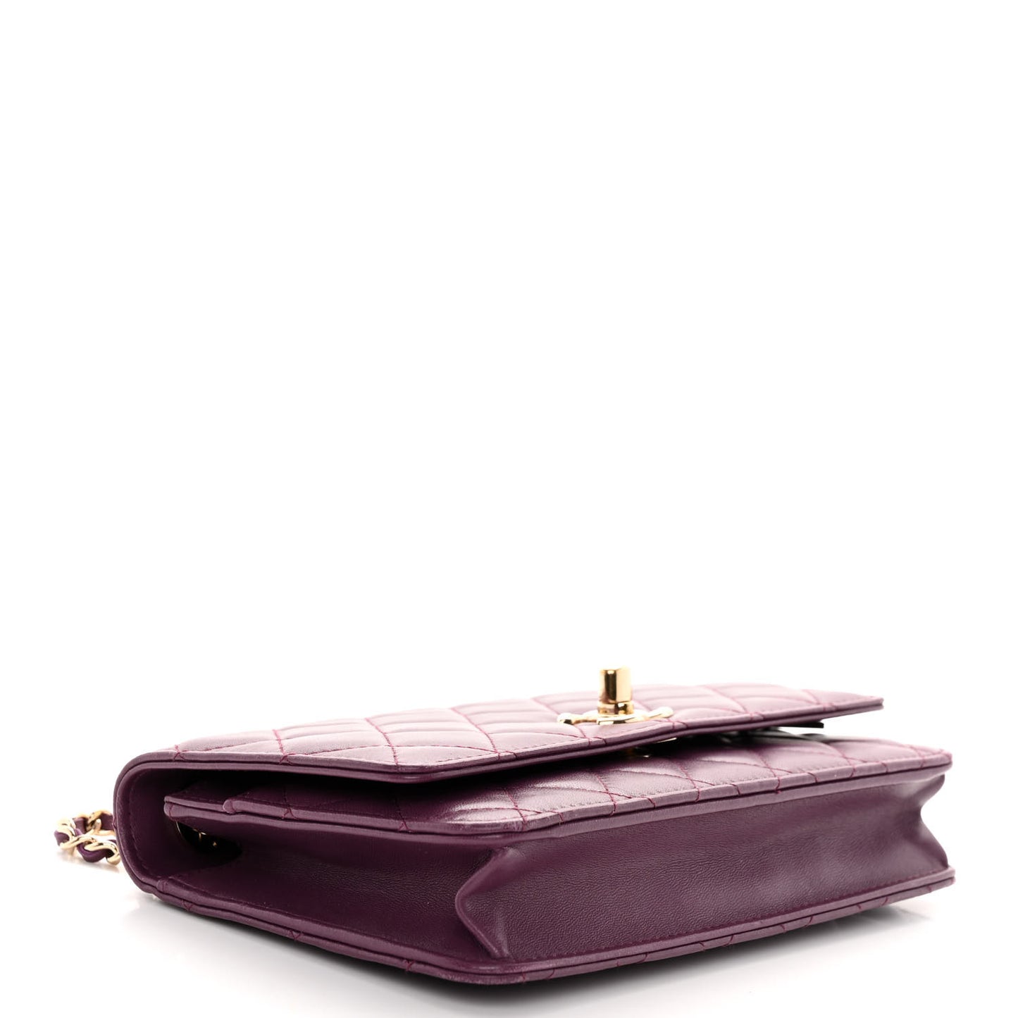Lambskin Quilted Trendy CC Wallet On Chain WOC Purple
