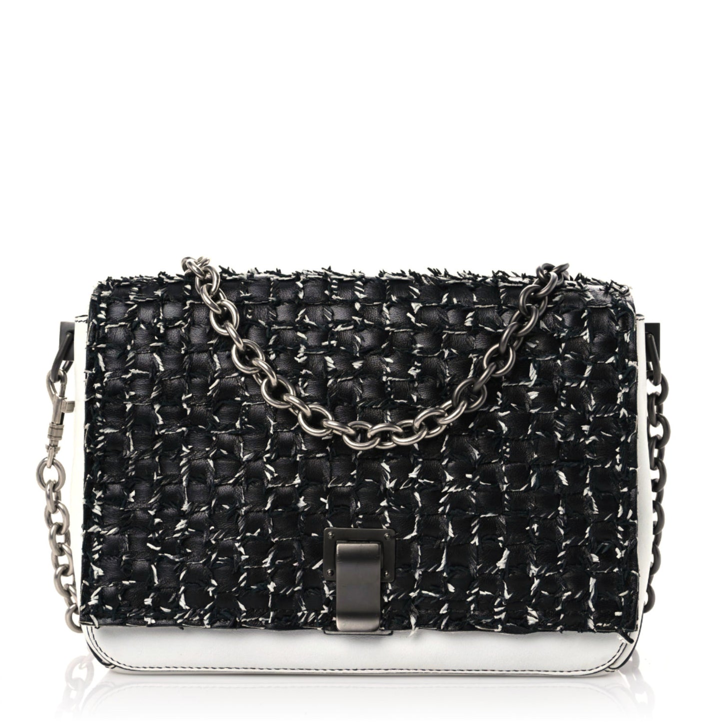 Lambskin Woven Small Courier Shoulder Bag Black White