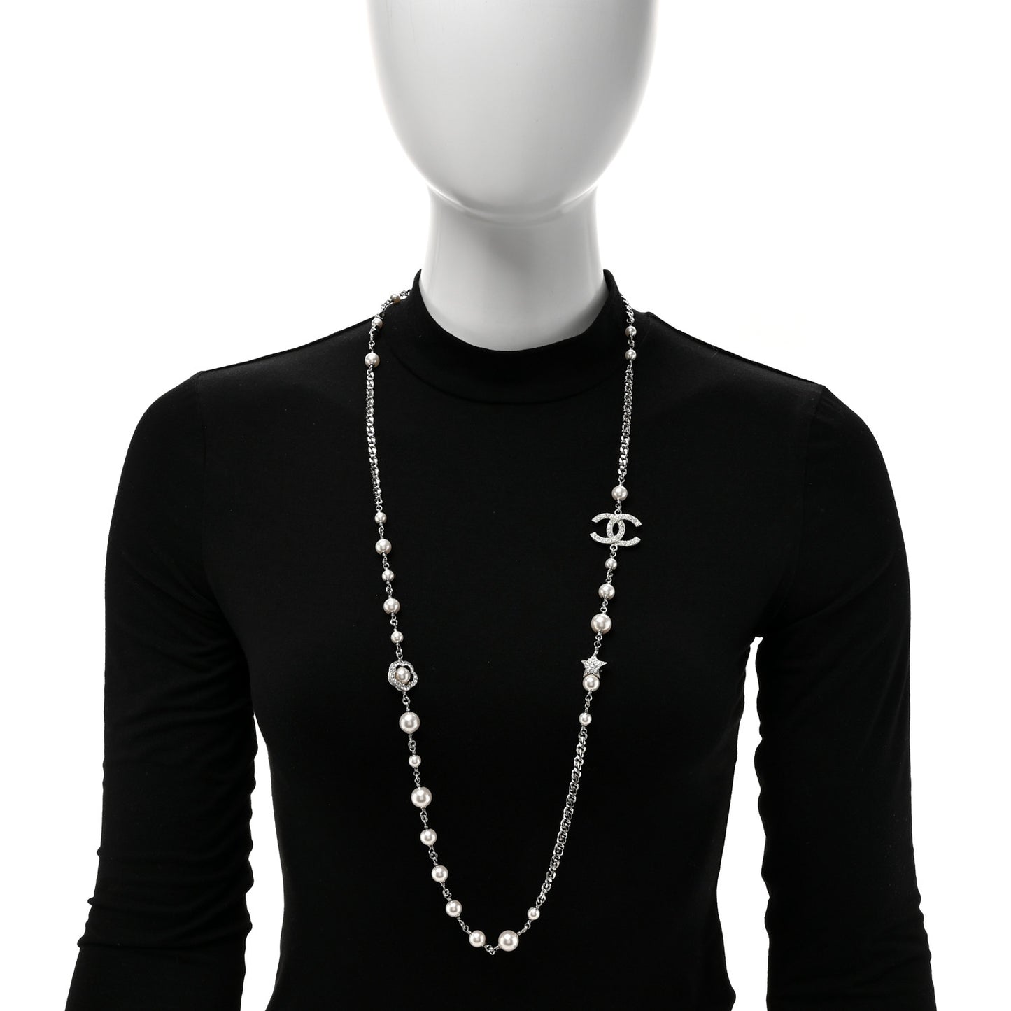 Pearl Crystal CC Starfall Necklace Silver