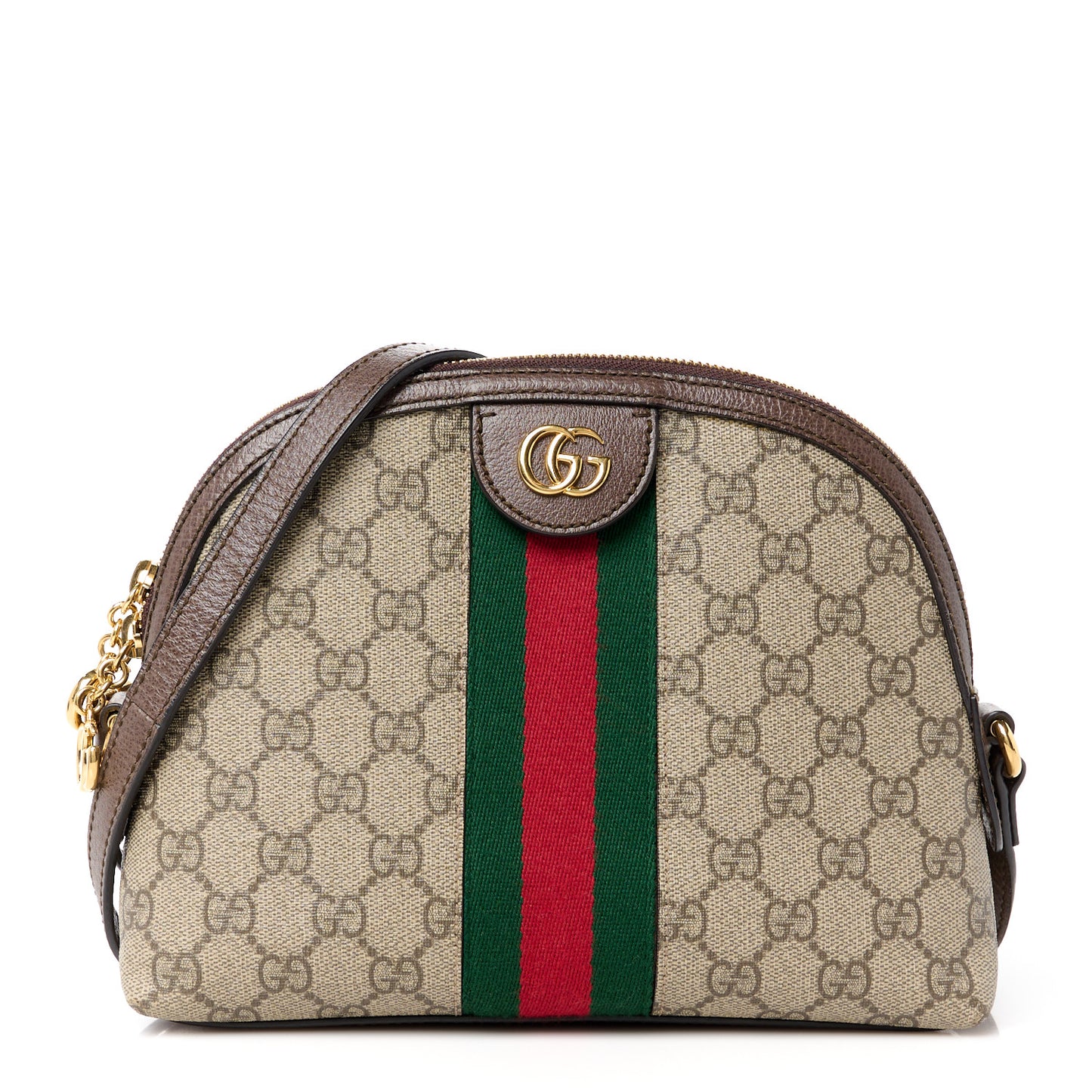 GG Supreme Monogram Textured Dollar Calfskin Web Small Ophidia Dome Shoulder Bag Beige Ebony New Acero