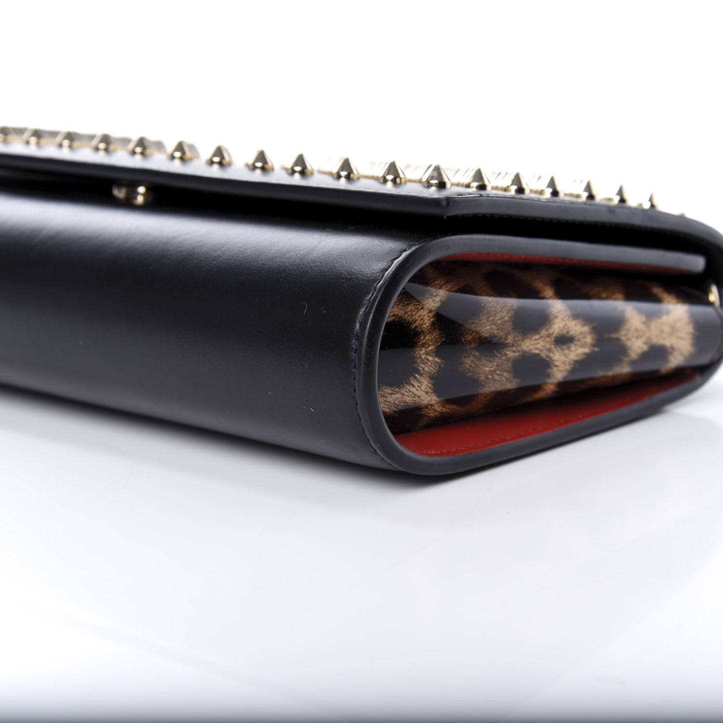 Calfskin Patent Leopard Spikes Paloma Clutch Black