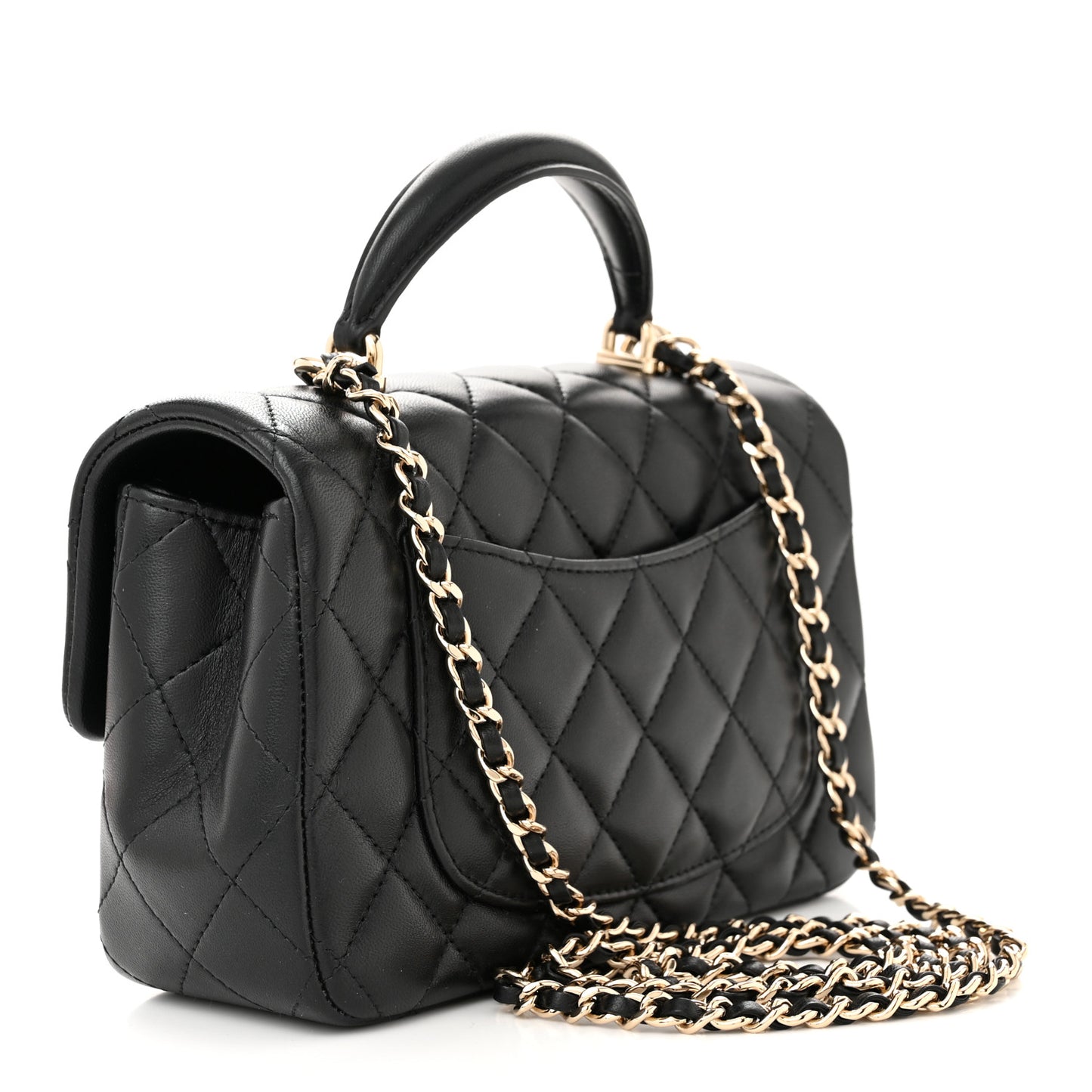 Lambskin Quilted Mini Top Handle Rectangular Flap Black