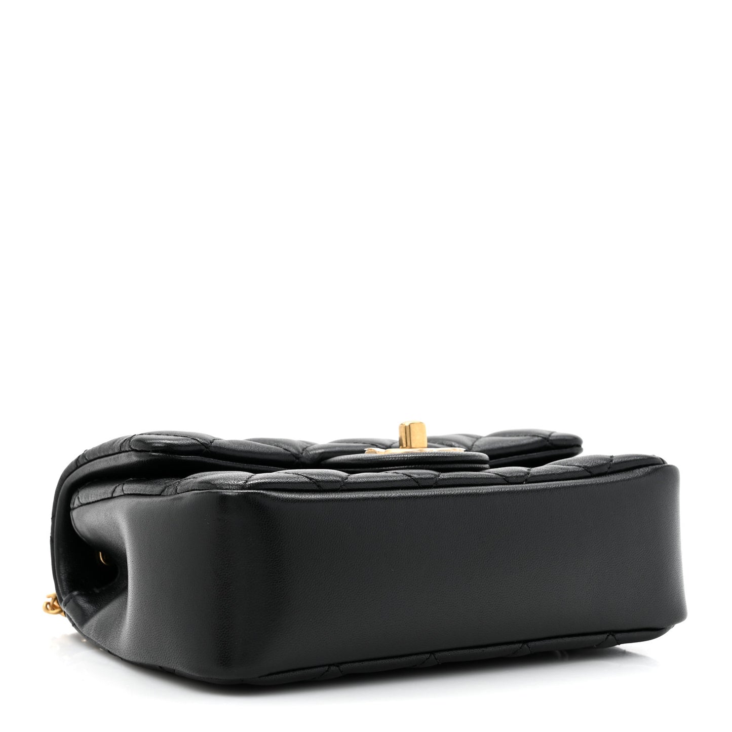 Shiny Lambskin Quilted Pearl Twist Mini Square Flap Black