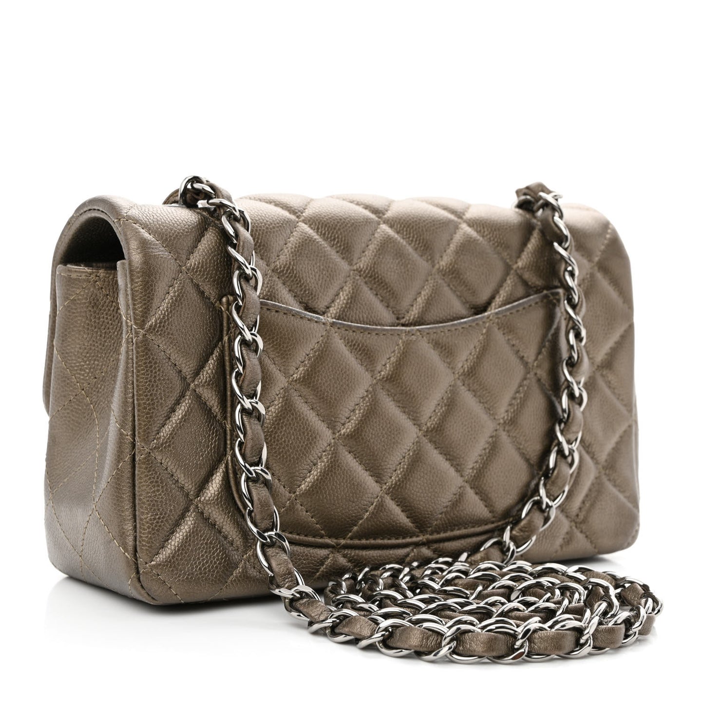 Iridescent Caviar Quilted Mini Rectangular Flap Bronze
