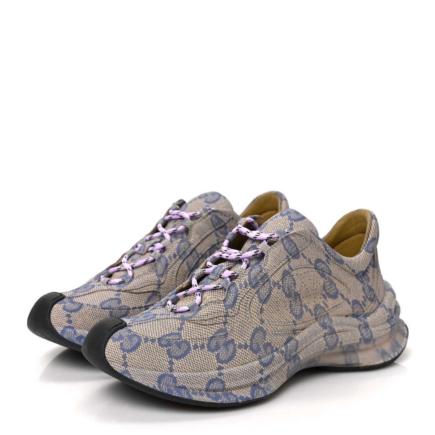 Ultralight Plume Calfskin Monogram Printed Mens Gucci Run Sneakers 38.5 Beige Blue