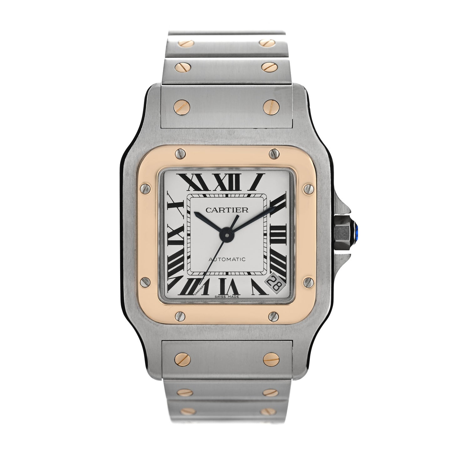 Stainless Steel 18K Yellow Gold 32mm Santos De Cartier Galbee Automatic Watch