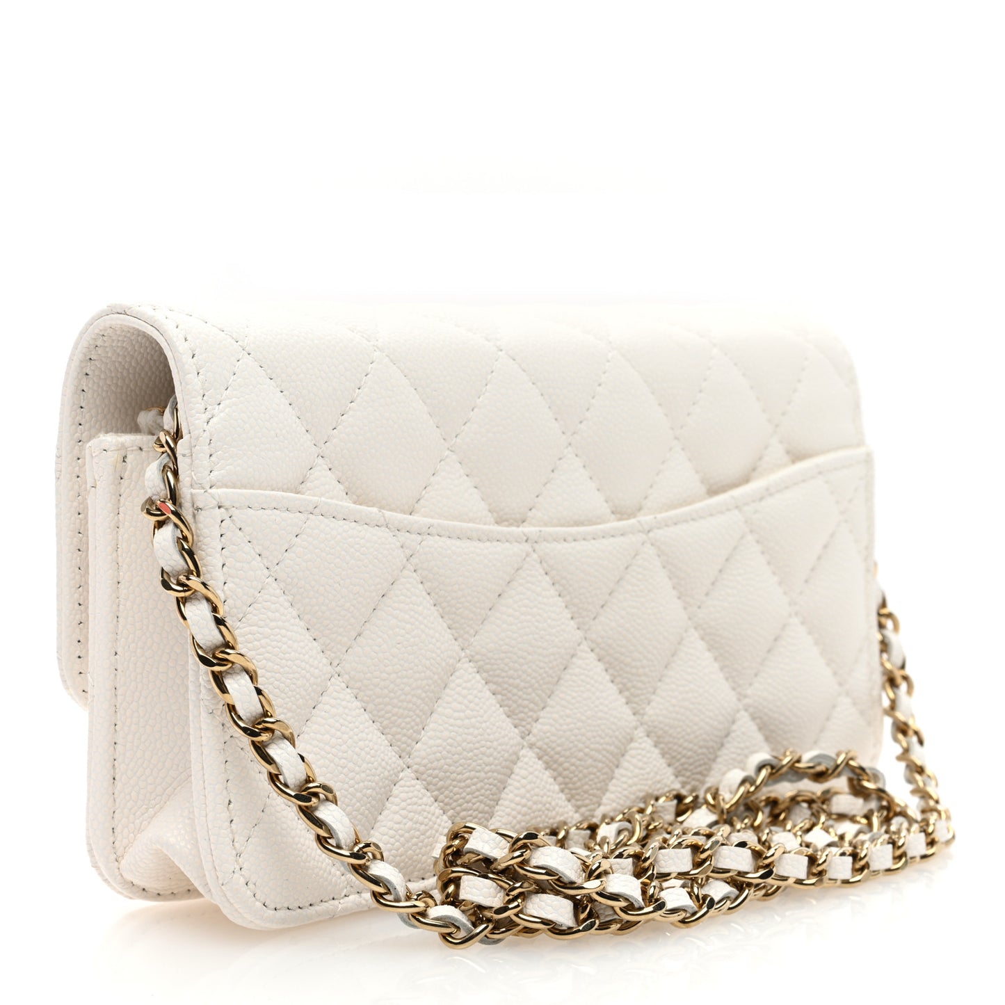Caviar Quilted Flap Phone Holder With Chain White