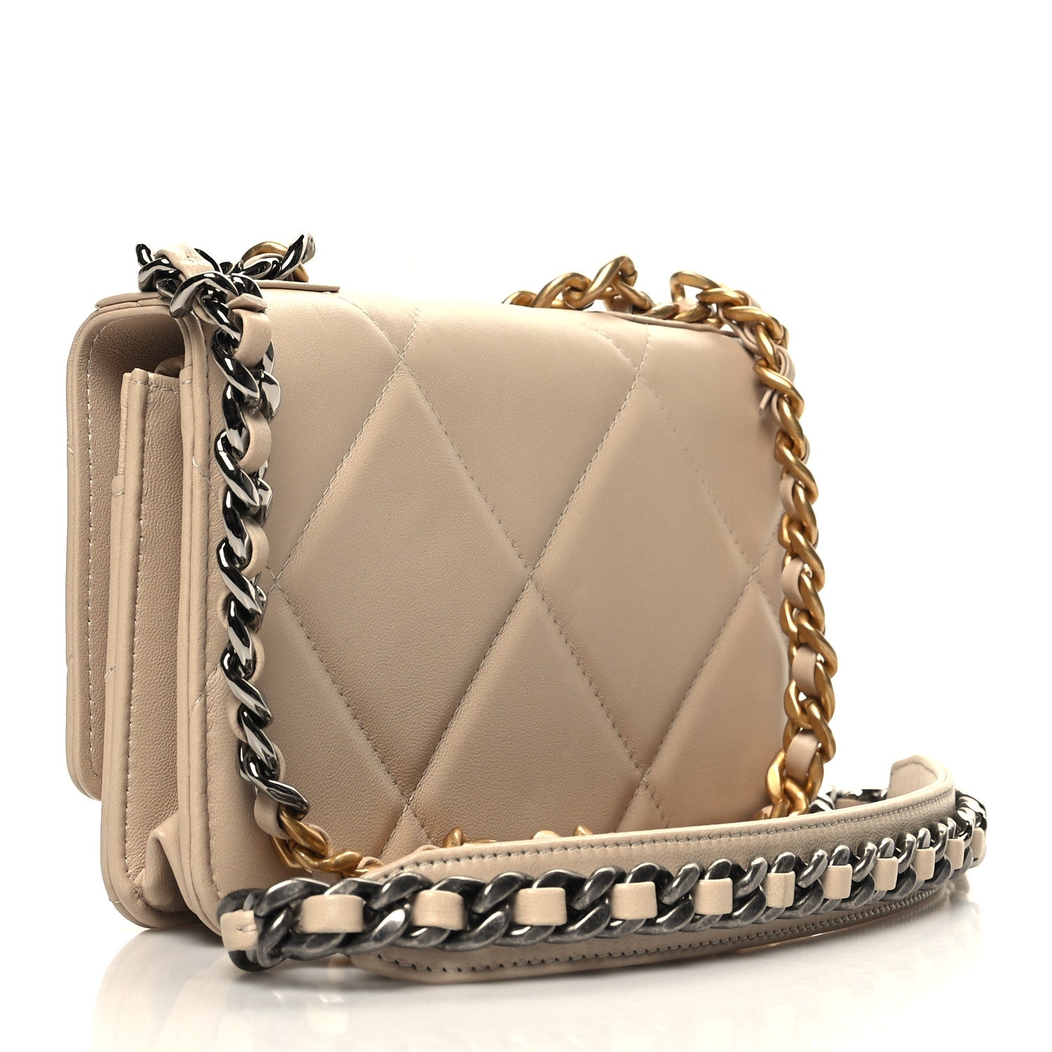 Chanel Lambskin Quilted Chanel 19 Wallet On Chain WOC Beige 3 of 12