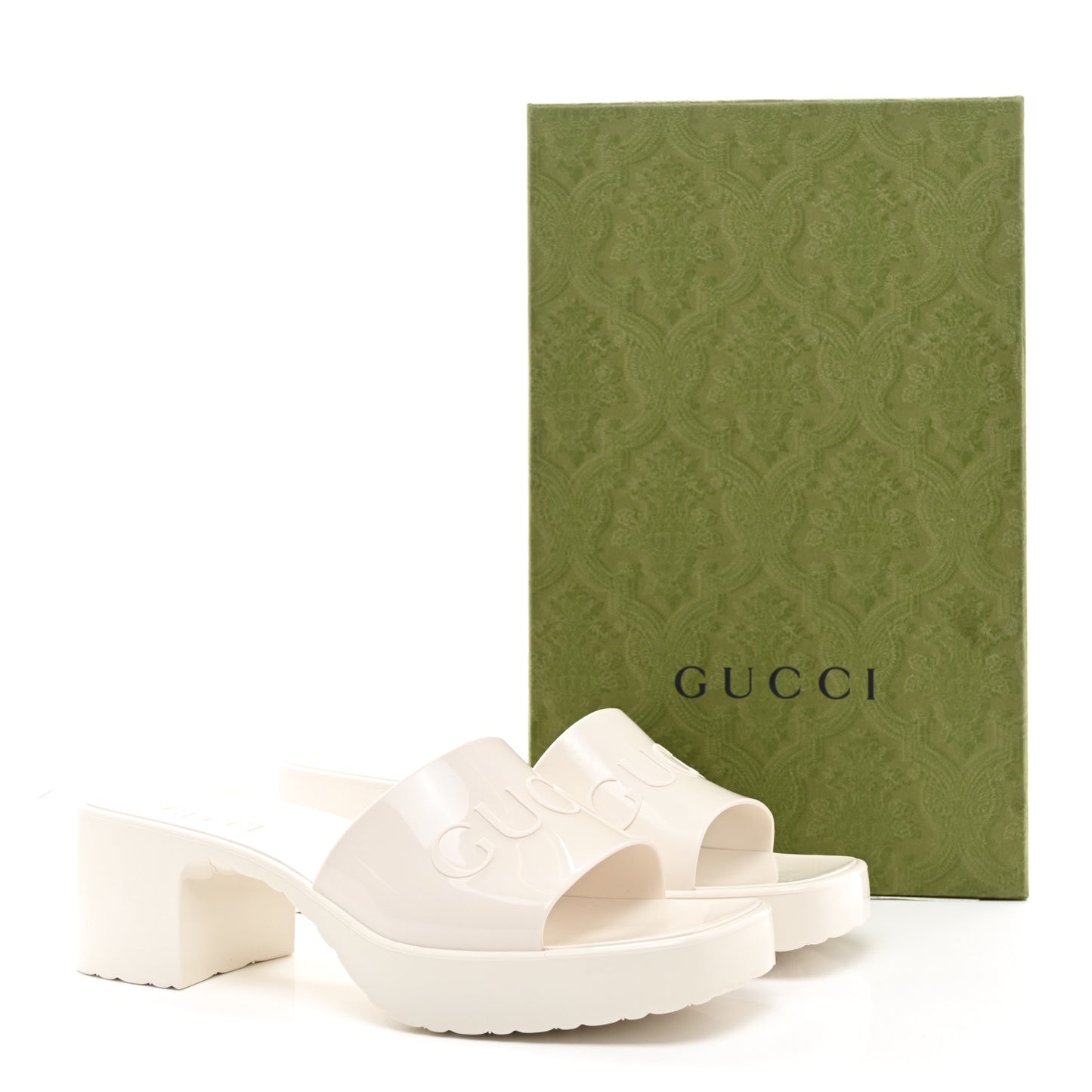 Rubber Gucci Logo Womens Platform 20/60mm Slide Sandals 37 Mystic White