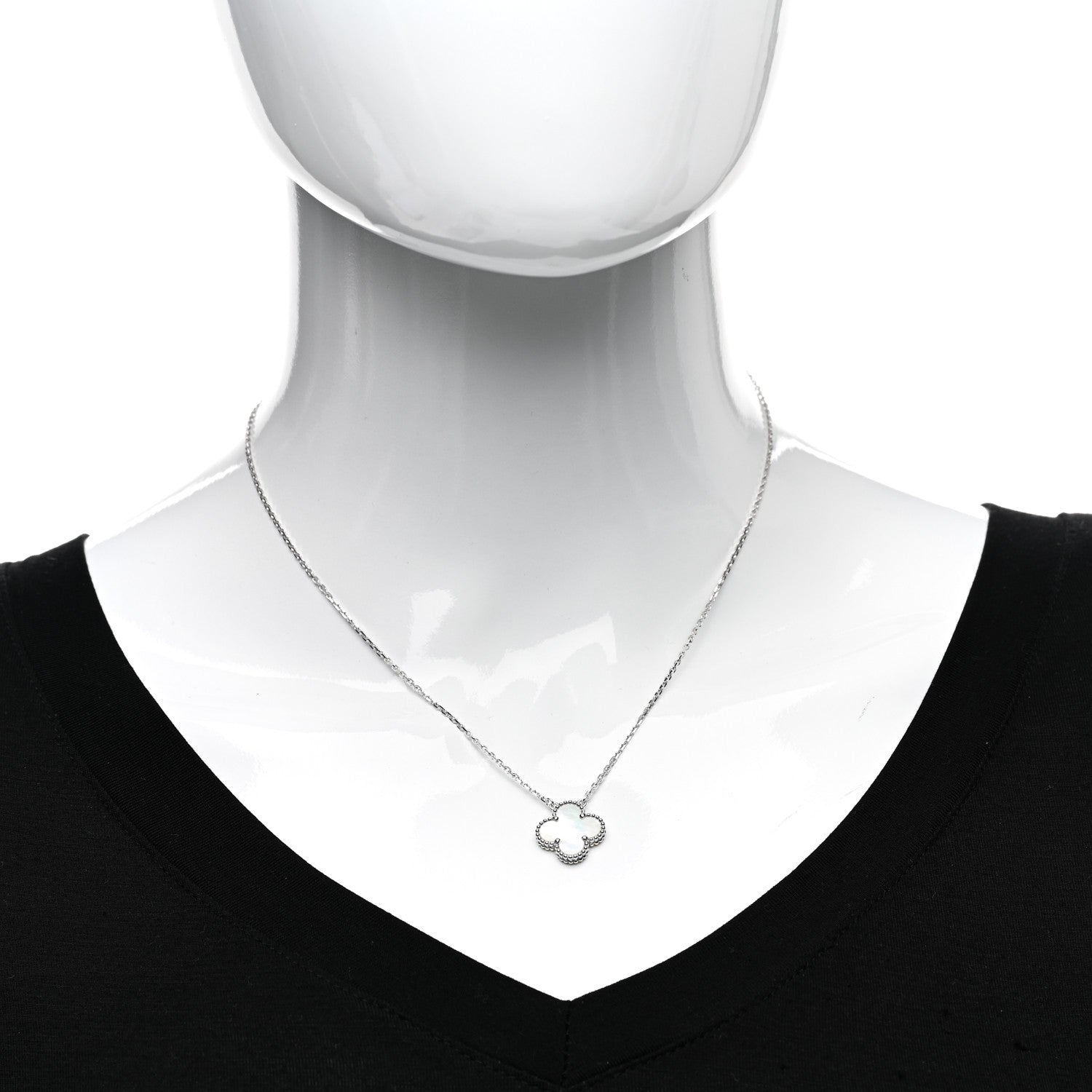 Van Cleef & Arpels 18K White Gold Mother of Pearl Vintage Alhambra Pendant Necklace 2 of 6