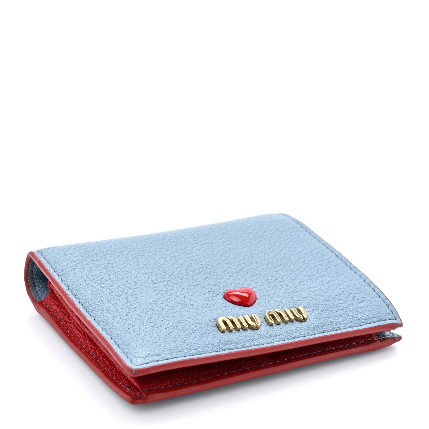 Miu Miu Goatskin Madras Love Wallet Blue Red 4 of 11