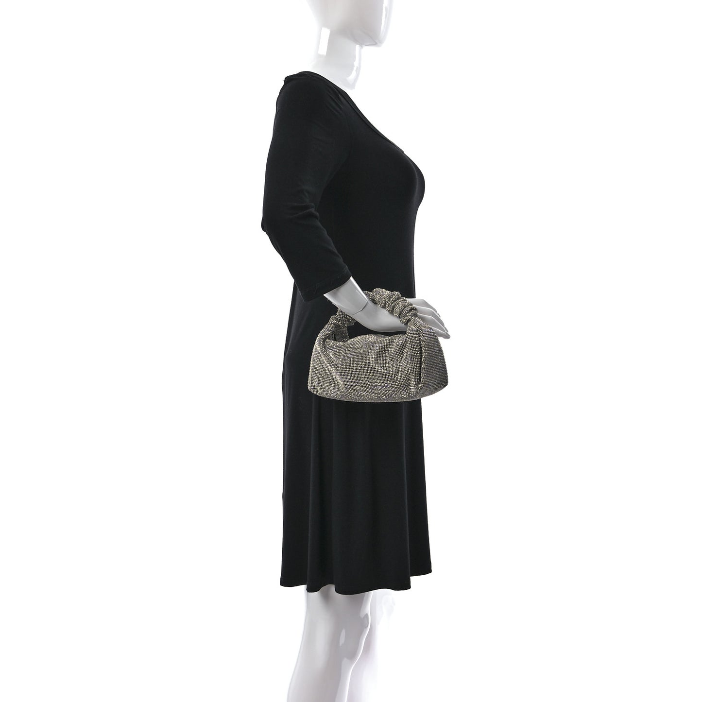 Mesh Crystal Rhinestone Mini Scrunchie Clutch Black Silver