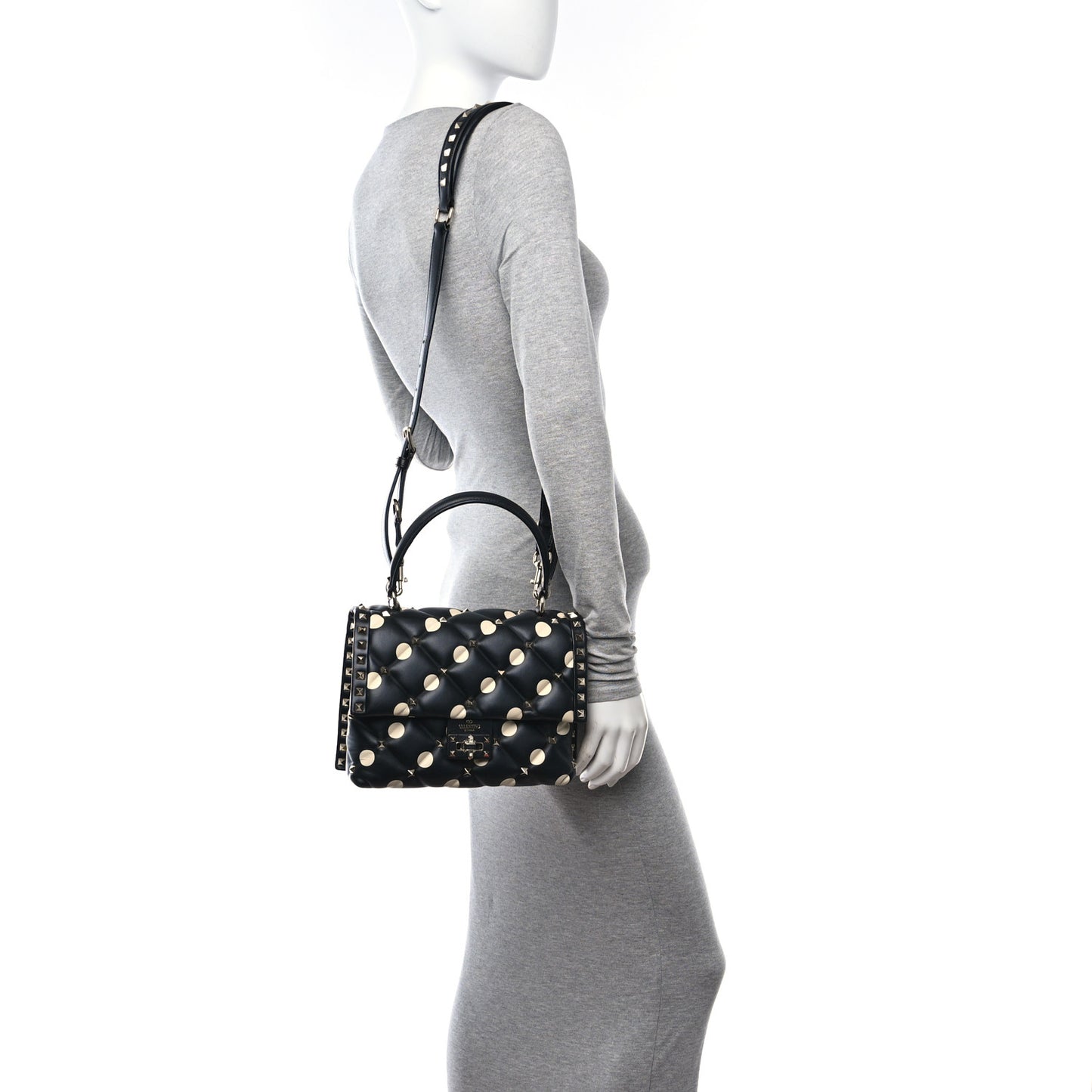 Nappa Medium Polka Dot Candystud Top Handle Bag Black White