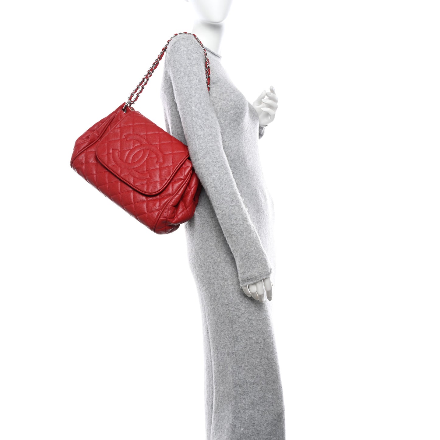 Caviar Quilted Timeless Accordion Flap Red