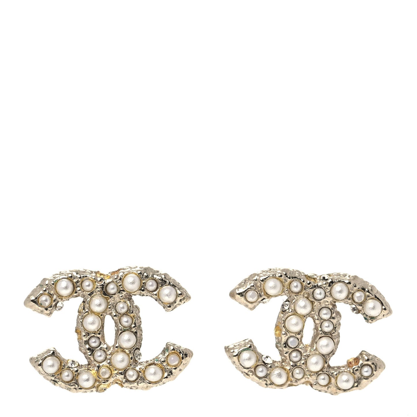 Pearl Crystal CC Earrings Light Gold