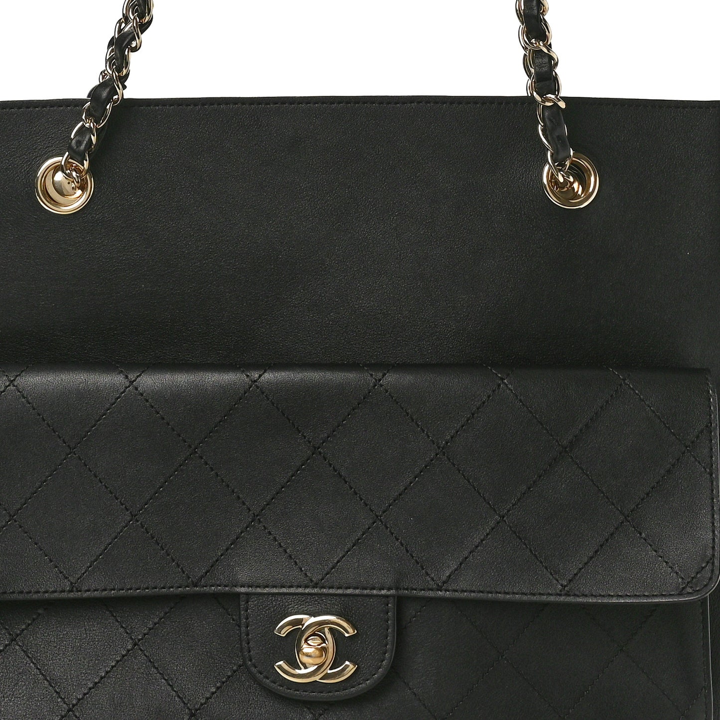 Lambskin Stitched Essential Shopping Tote Black