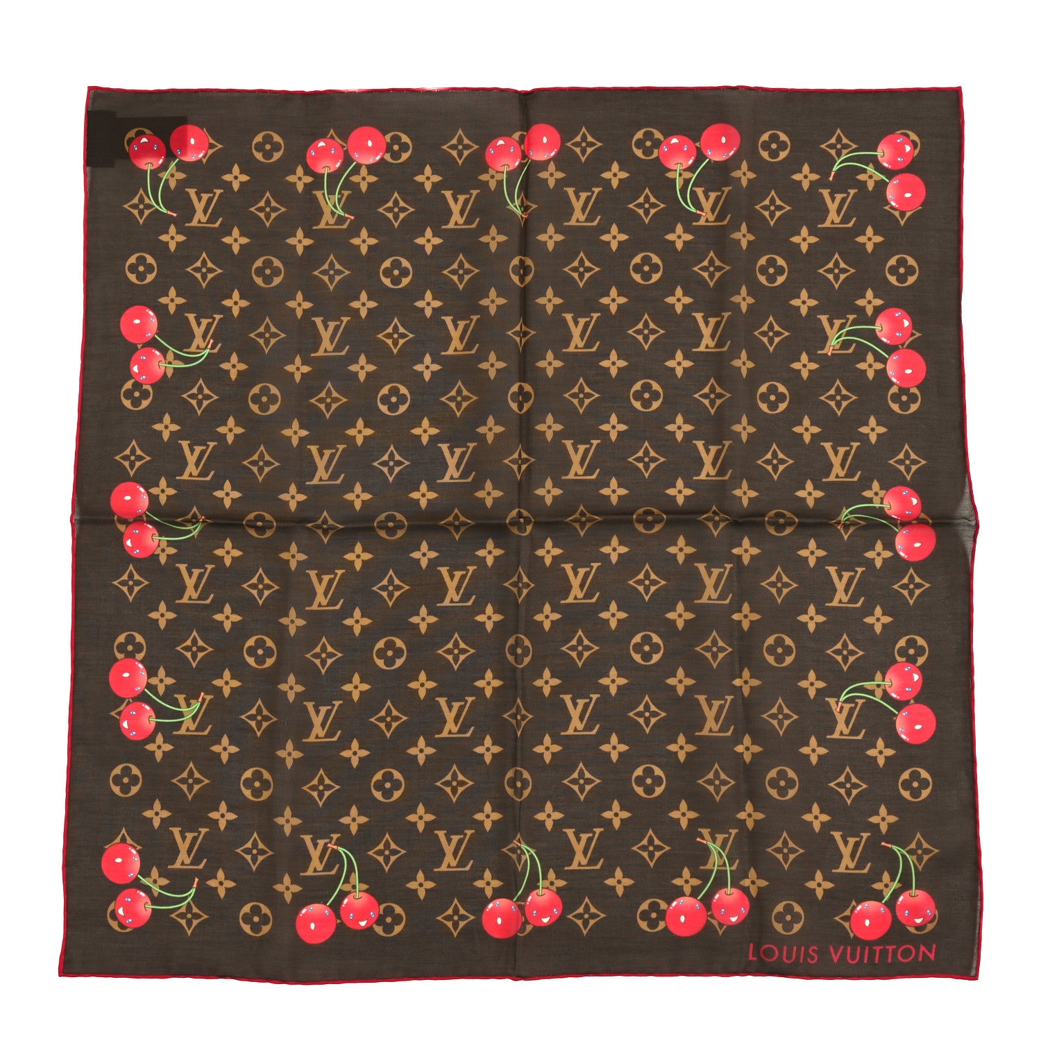 Louis Vuitton LV X TM Silk Cotton Monogram Cerises Square Scarf 55