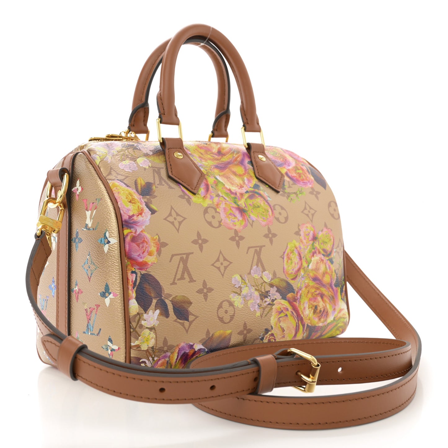 Metallic Monogram LV Garden Speedy Bandouliere 25 Gold