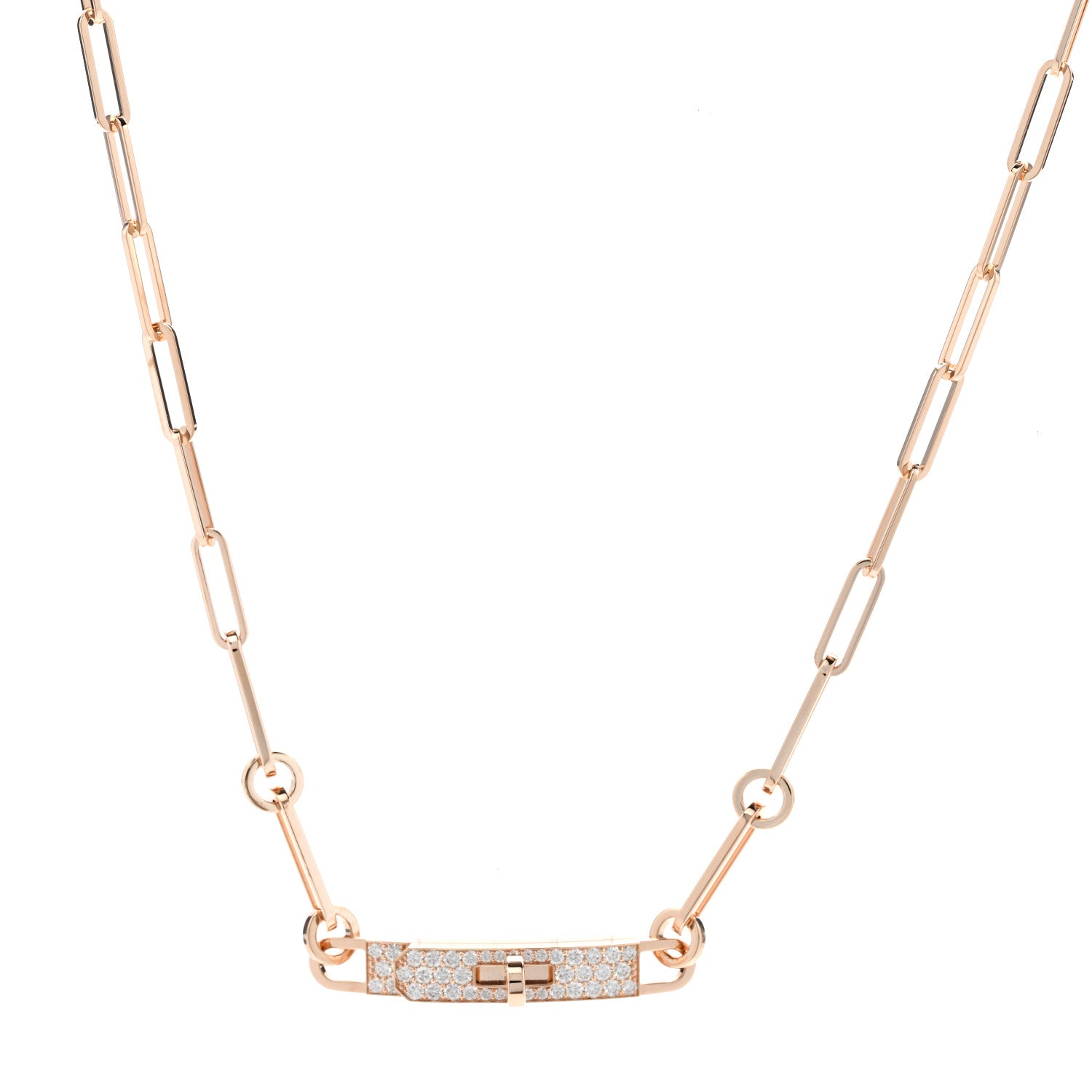 ケリー✾ Hermes 18K Rose Gold Diamond Pave Kelly Chaine Choker Necklace