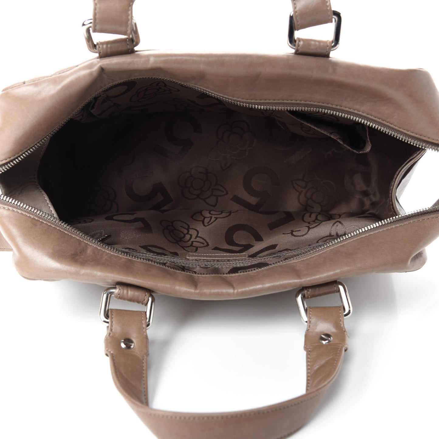 Lambskin Vertical Quilted Mademoiselle Satchel Dark Beige