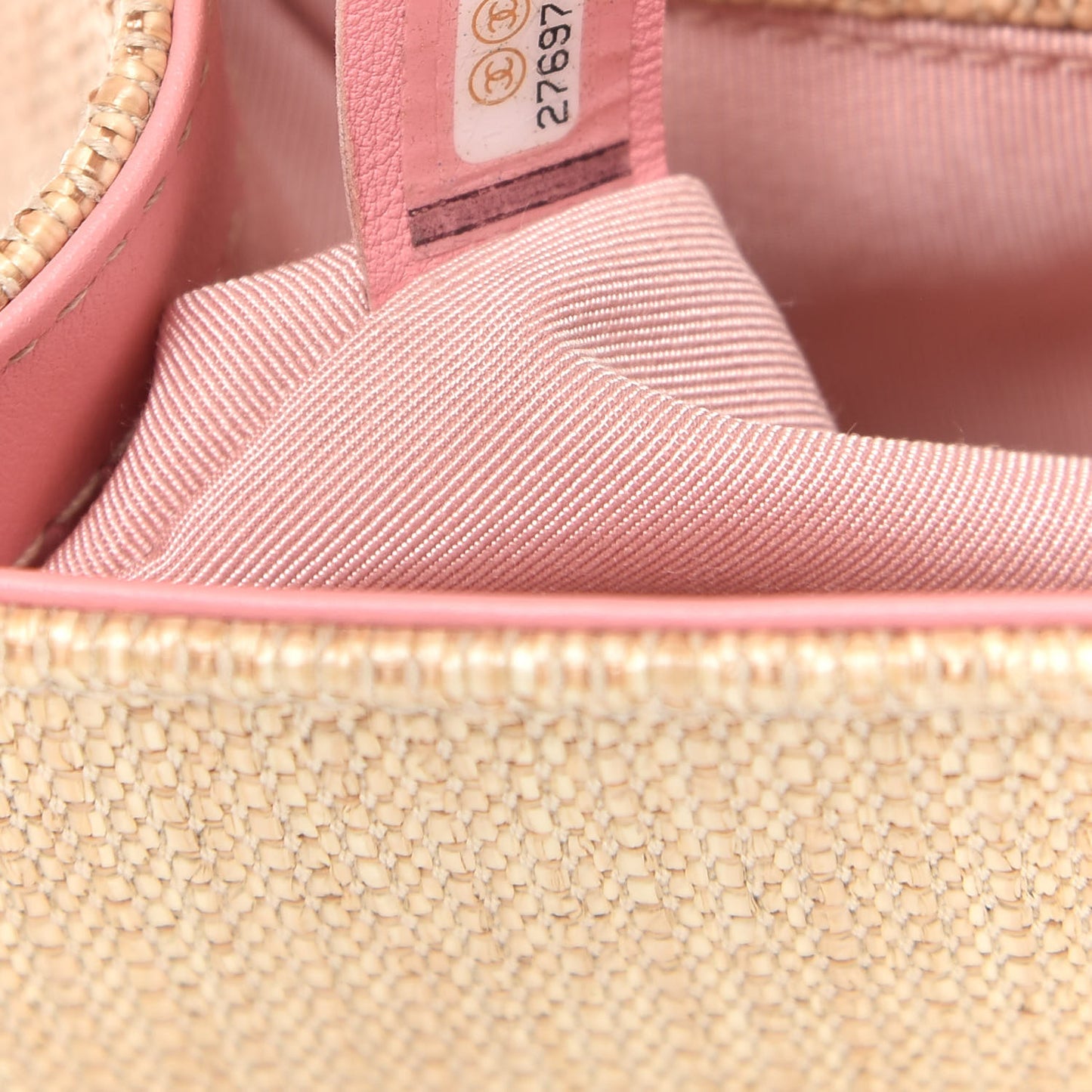 Cotton Canvas Calfskin Chevron Embroidered Small Boy Flap Beige Pink